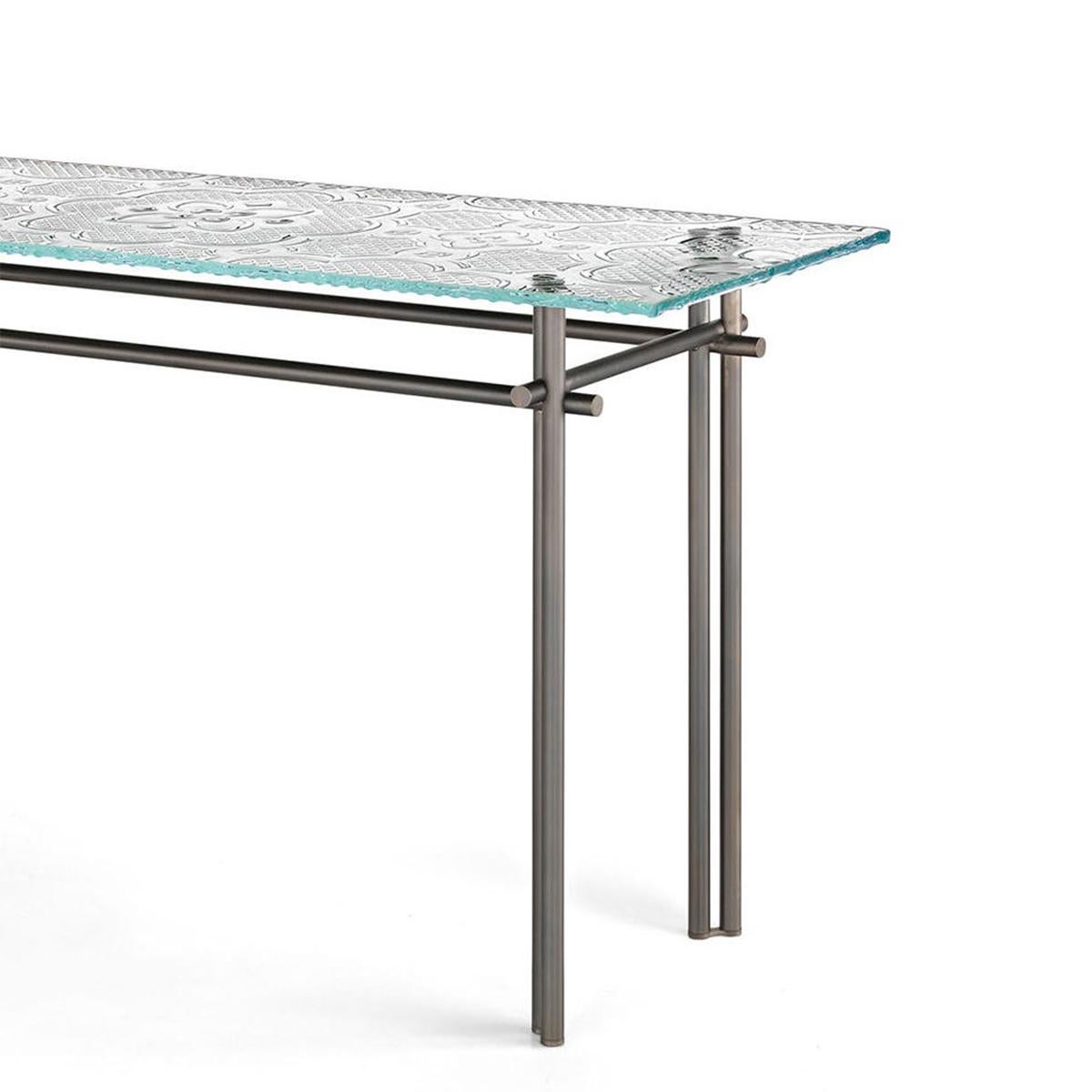 Carved Source Glass Console Table For Sale