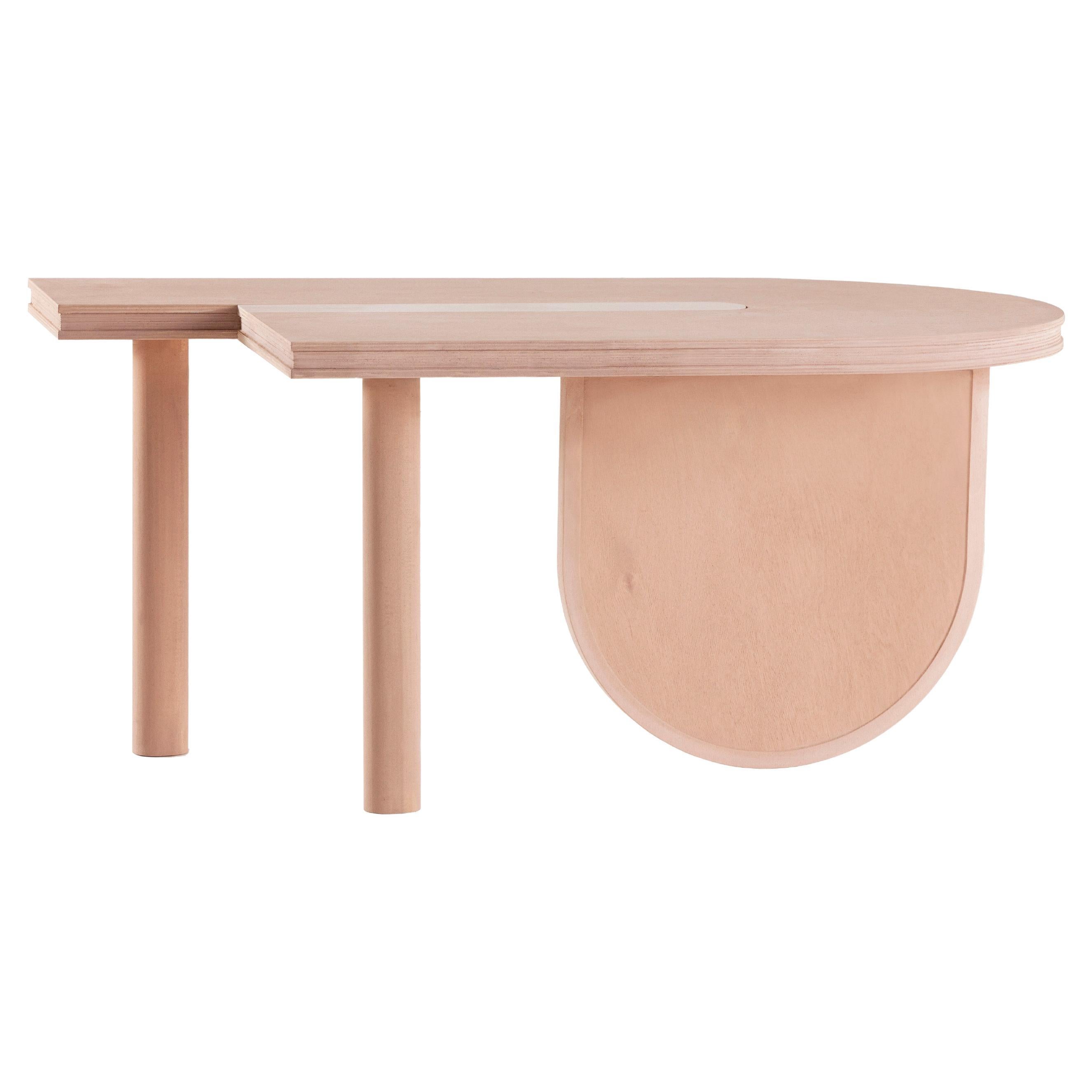 Table basse minimaliste contemporaine Sourire en édition limitée en bois, couleur sable
