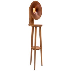 Sousaphone Contemporary Oak Tripod Floor Lamp with Copper Screen