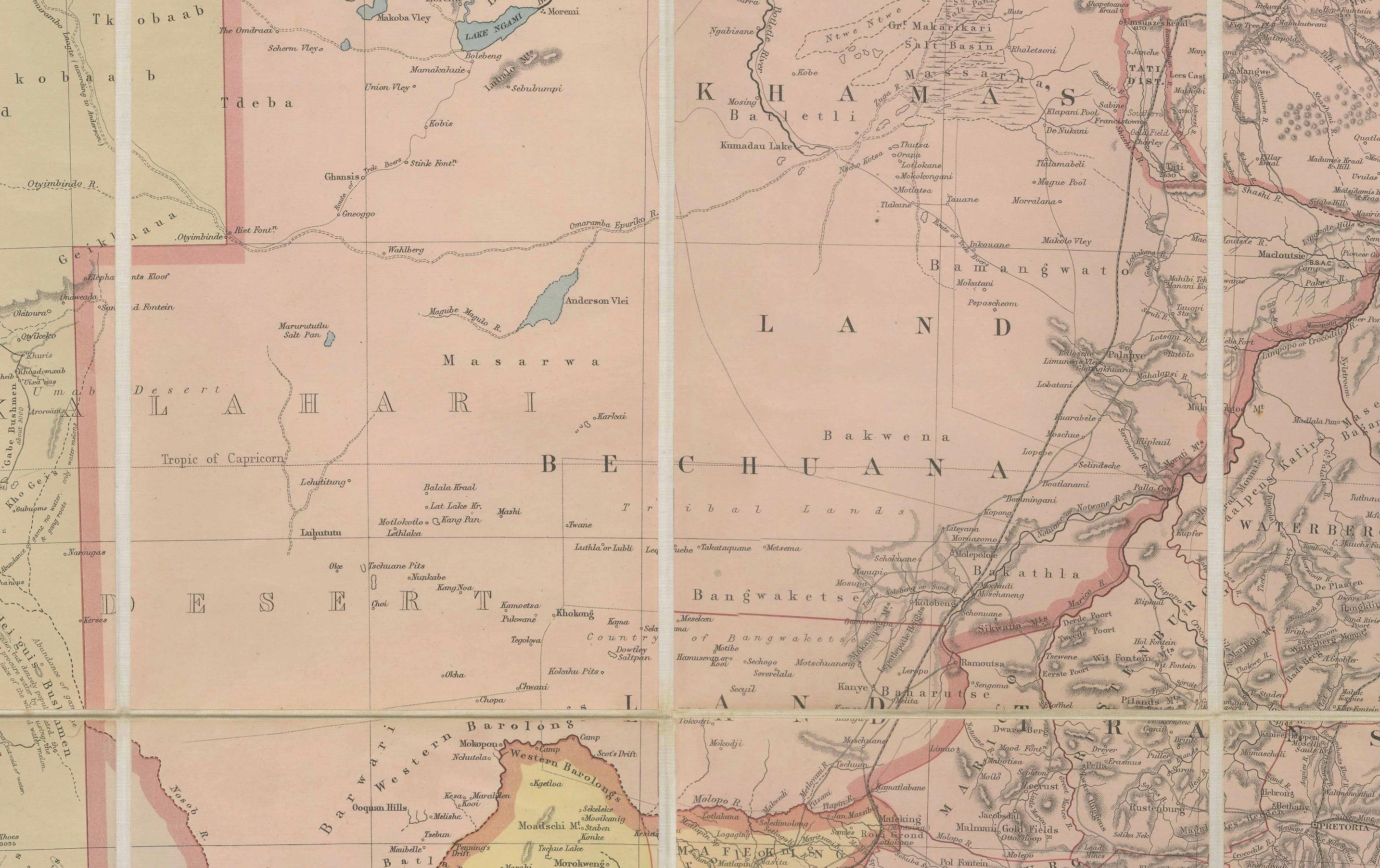 19th Century South Africa c.1890 Antique Folding Map – Cape Colony to Zambesi River For Sale