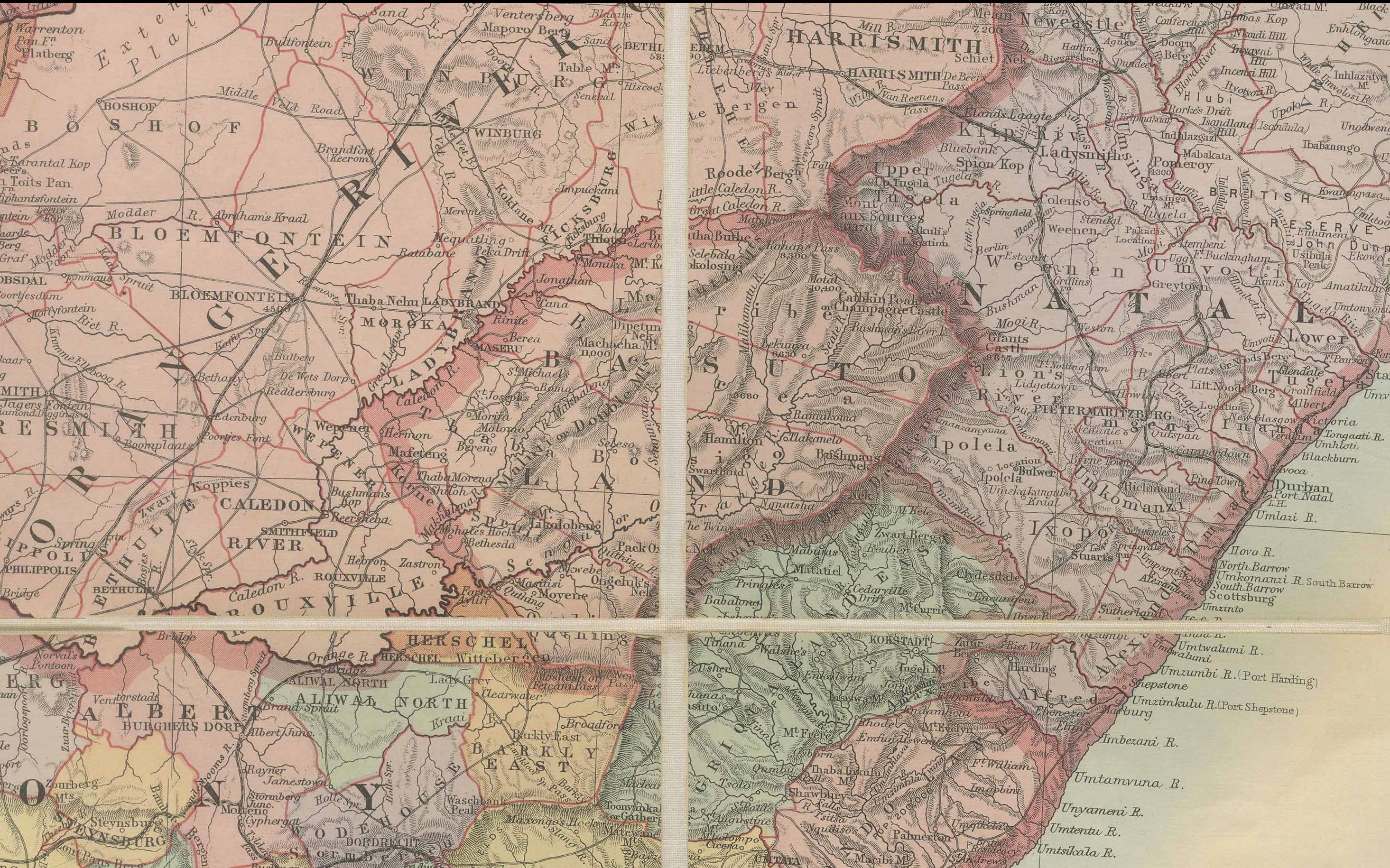 South Africa c.1890 Antique Folding Map – Cape Colony to Zambesi River For Sale 1