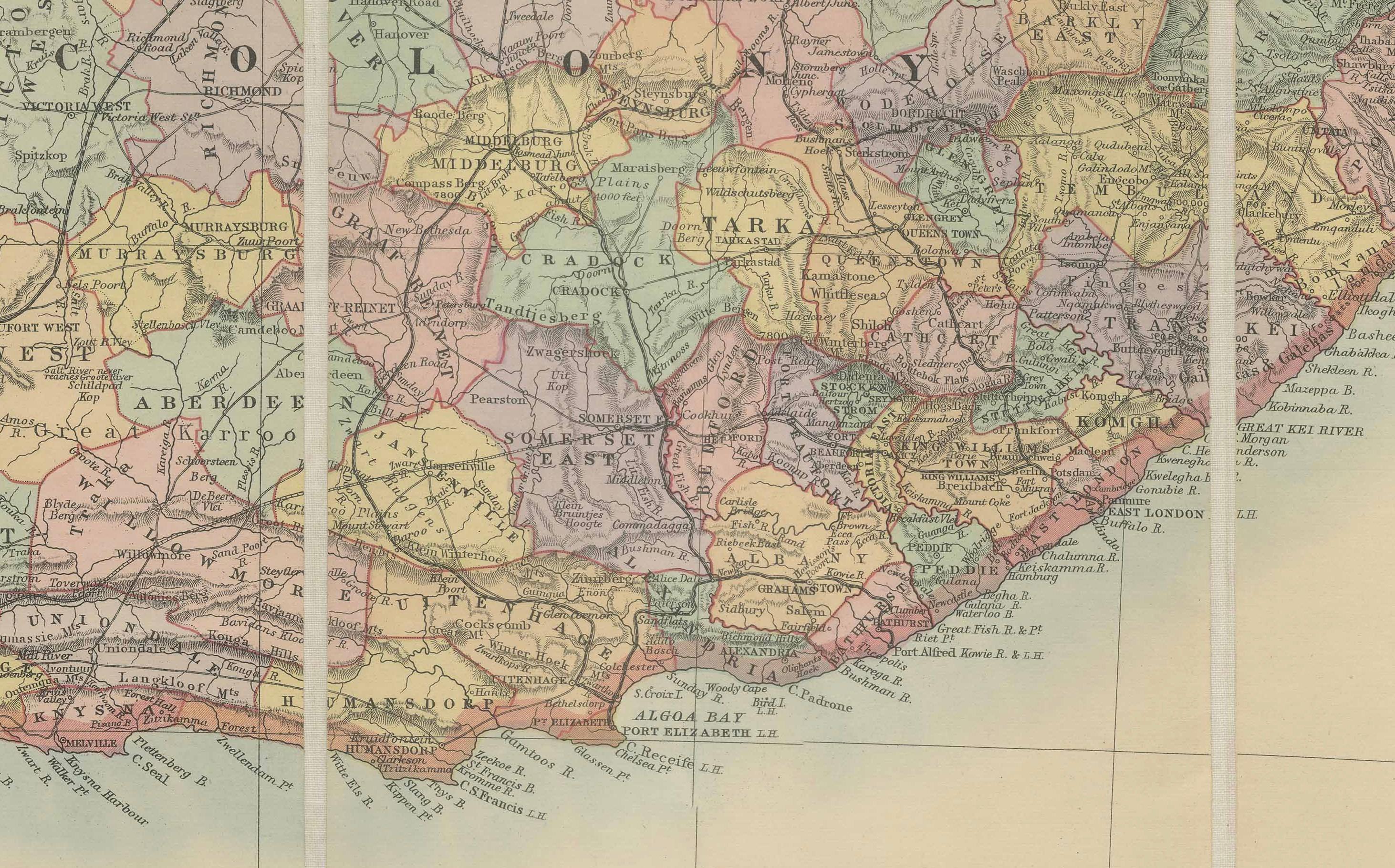 South Africa c.1890 Antique Folding Map – Cape Colony to Zambesi River For Sale 2