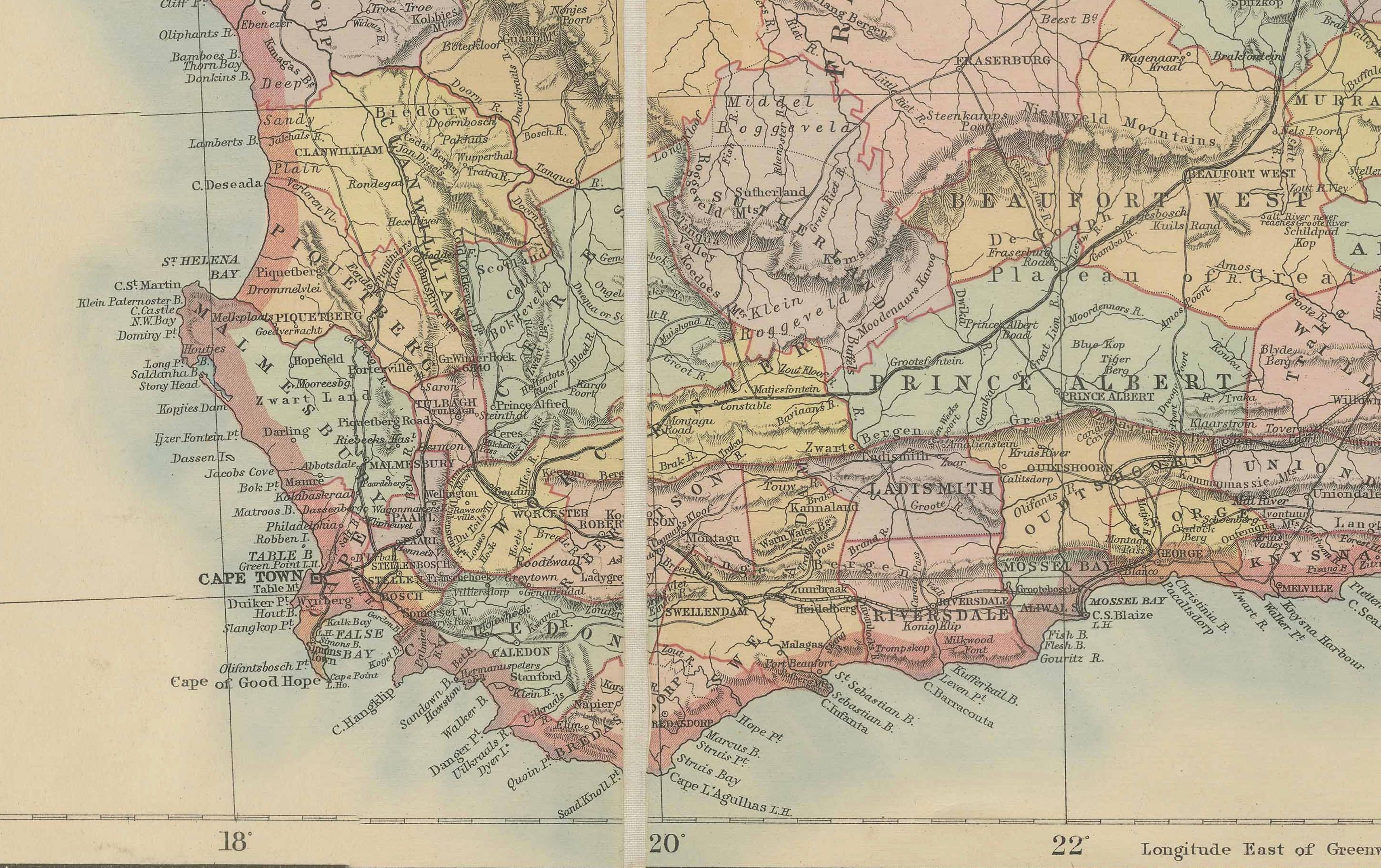 South Africa c.1890 Antique Folding Map – Cape Colony to Zambesi River For Sale 3