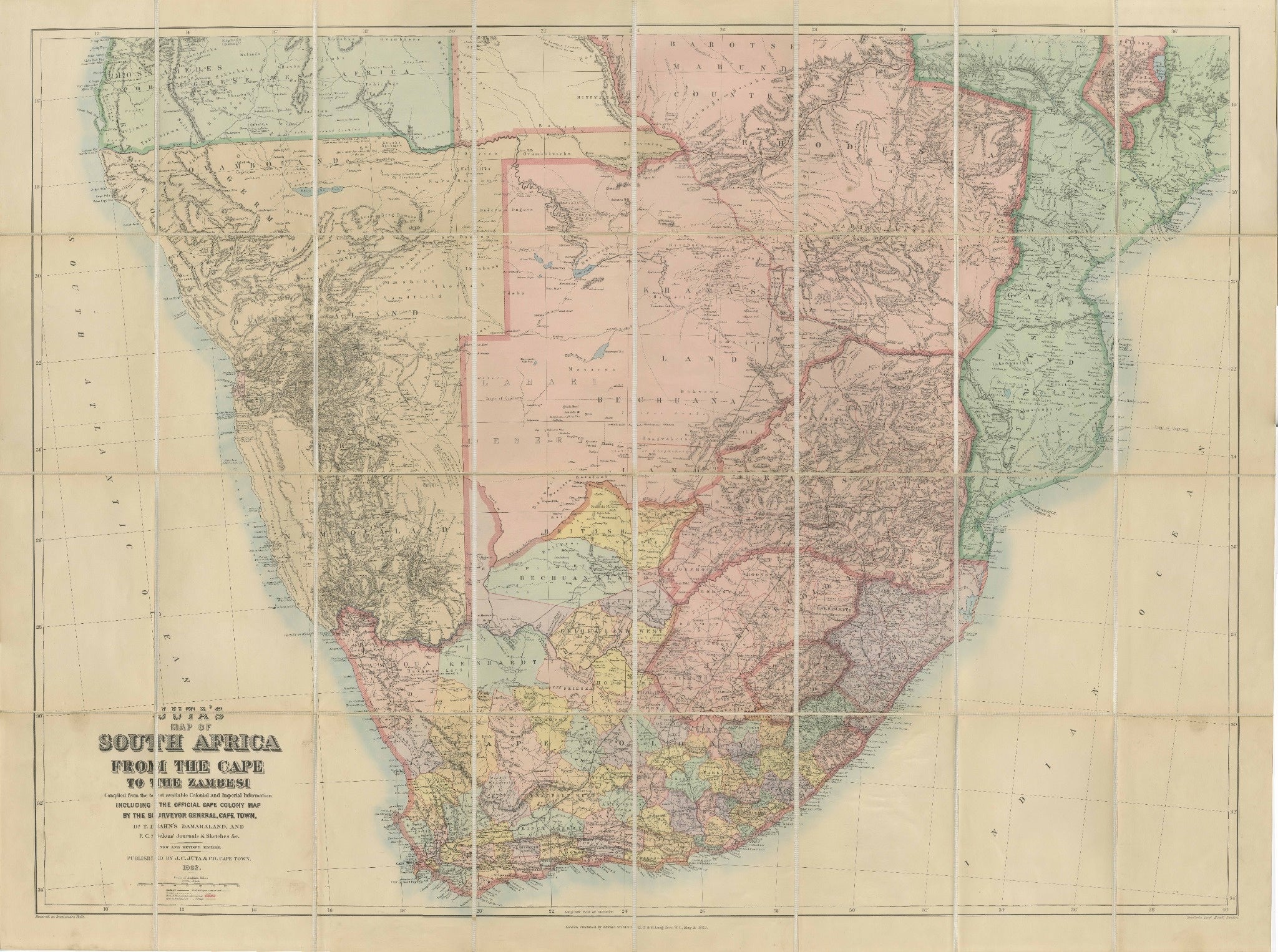 South Africa c.1890 Antique Folding Map �– Cape Colony to Zambesi River For Sale