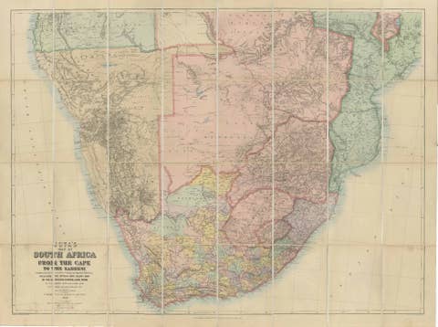 South Africa c.1890 Antique Folding Map – Cape Colony to Zambesi River