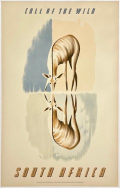 SOUTH AFRICA - CALL OF THE WILD Antelope Original Vintage Travel Tourism Poster