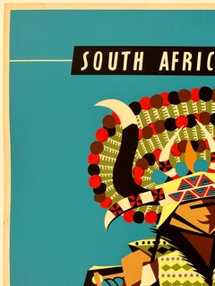 SOUTH AFRICA QANTAS Original Vintage Airline Travel Tourism Poster MCM 15" x 20"