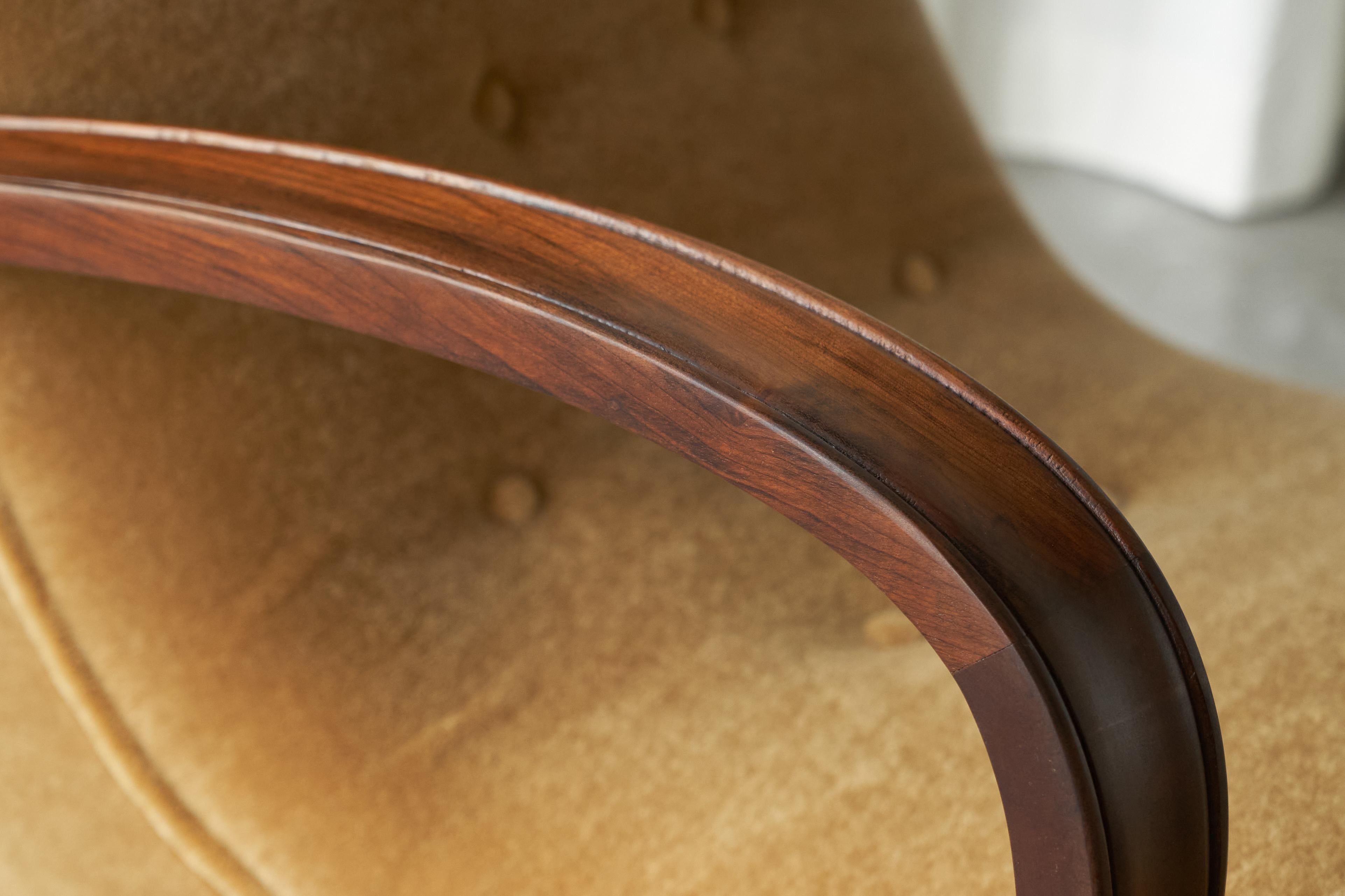 South African Cabinetmaker Rocking Lounge Chair in Mohair and Solid Wood 1930s 5