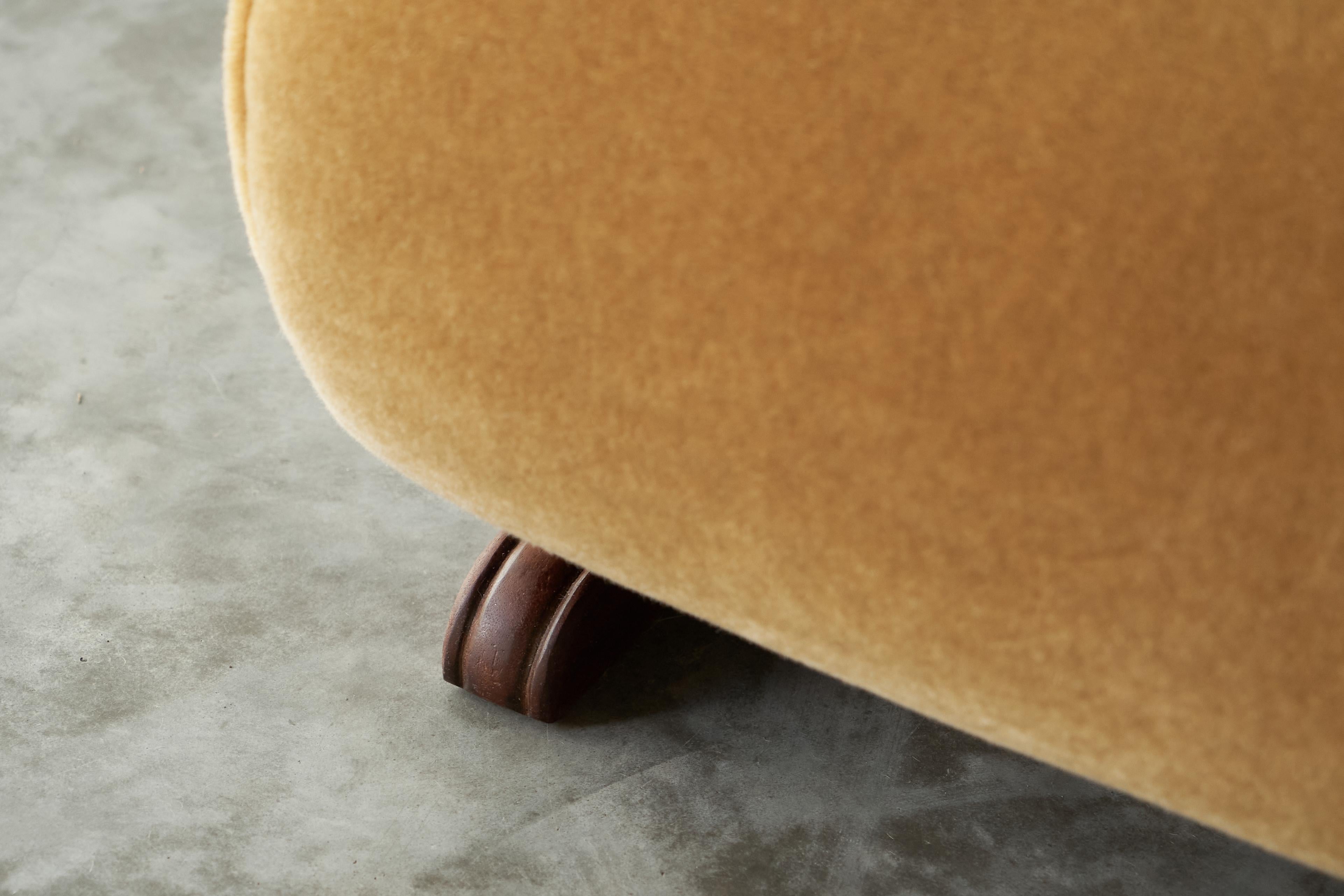 South African Cabinetmaker Rocking Lounge Chair in Mohair and Solid Wood 1930s 6