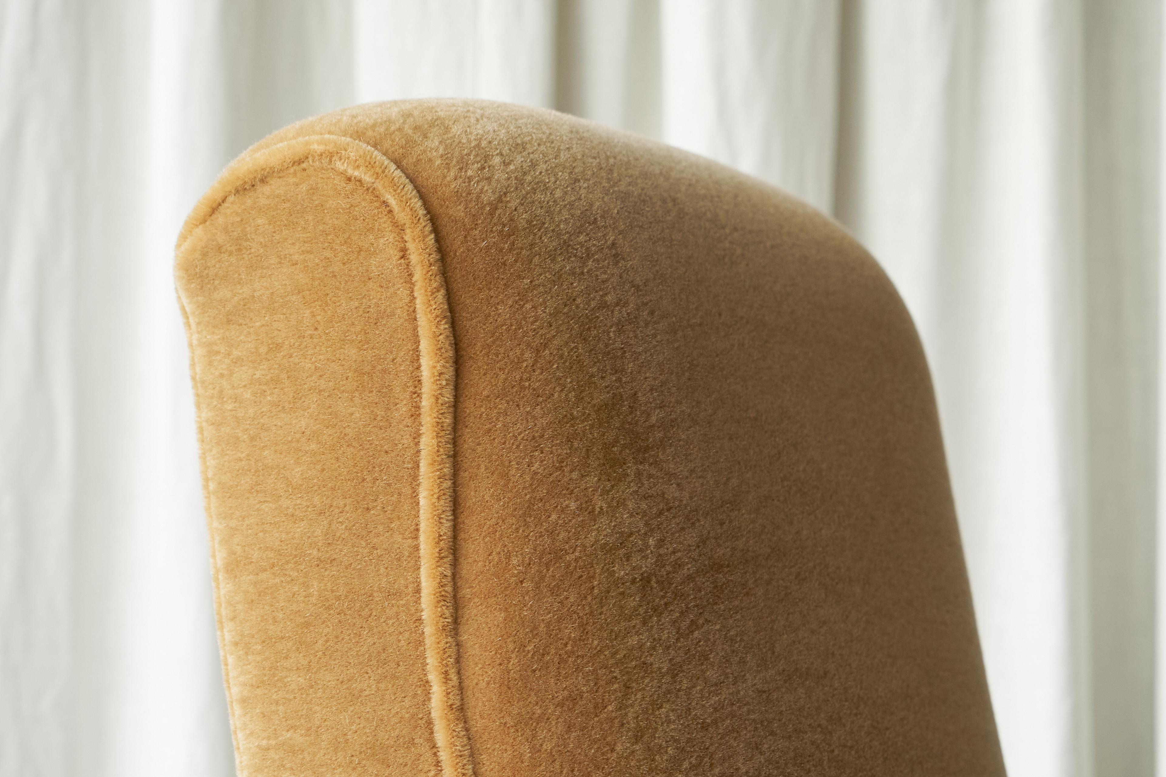 20th Century South African Cabinetmaker Rocking Lounge Chair in Mohair and Solid Wood 1930s