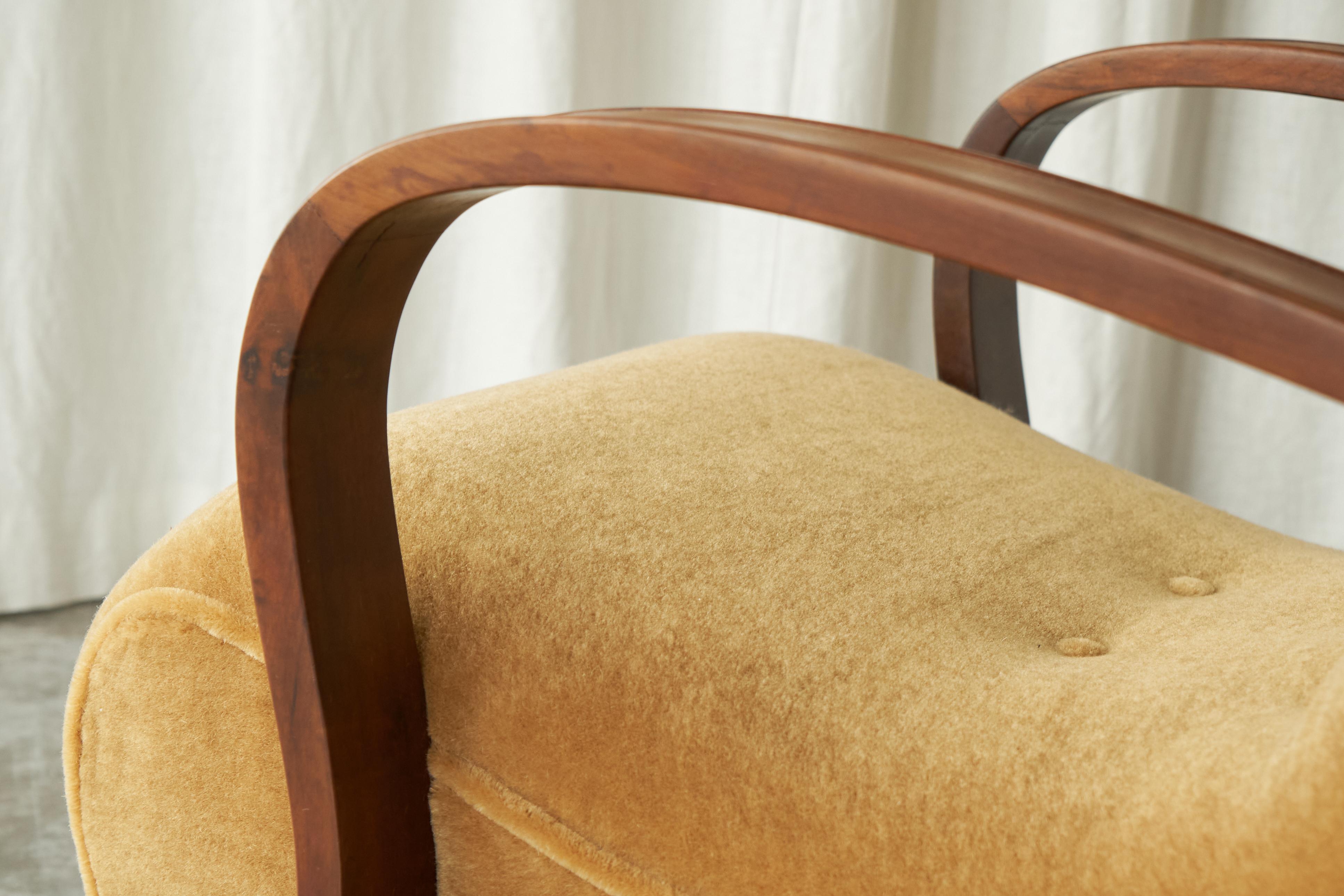 South African Cabinetmaker Rocking Lounge Chair in Mohair and Solid Wood 1930s 1