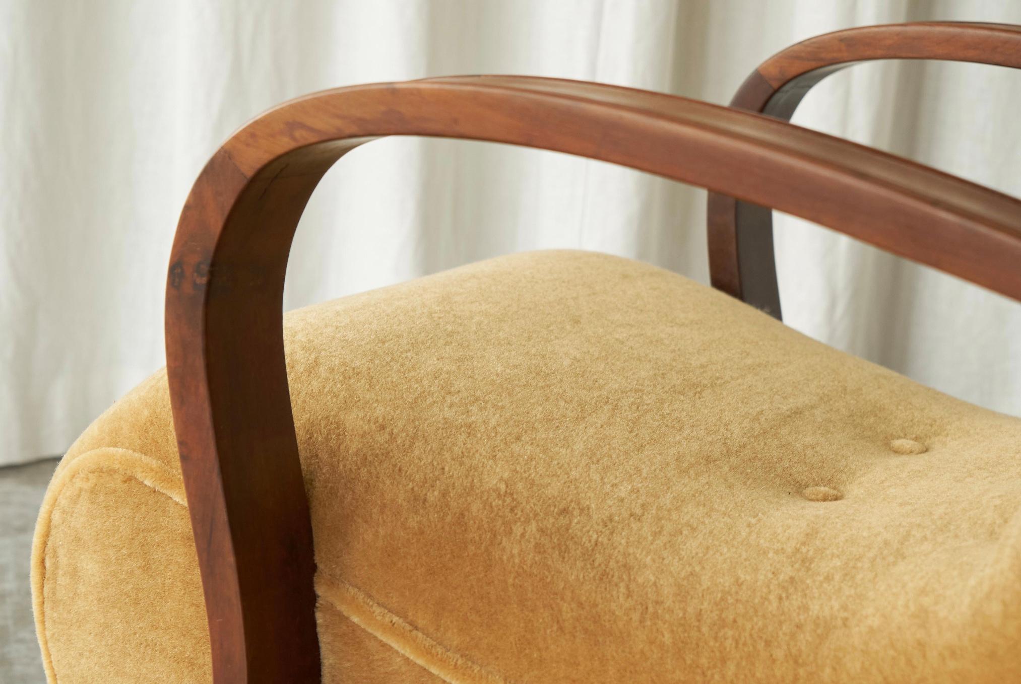 South African Cabinetmaker Rocking Lounge Chair in Mohair and Solid Wood 1930s For Sale 2