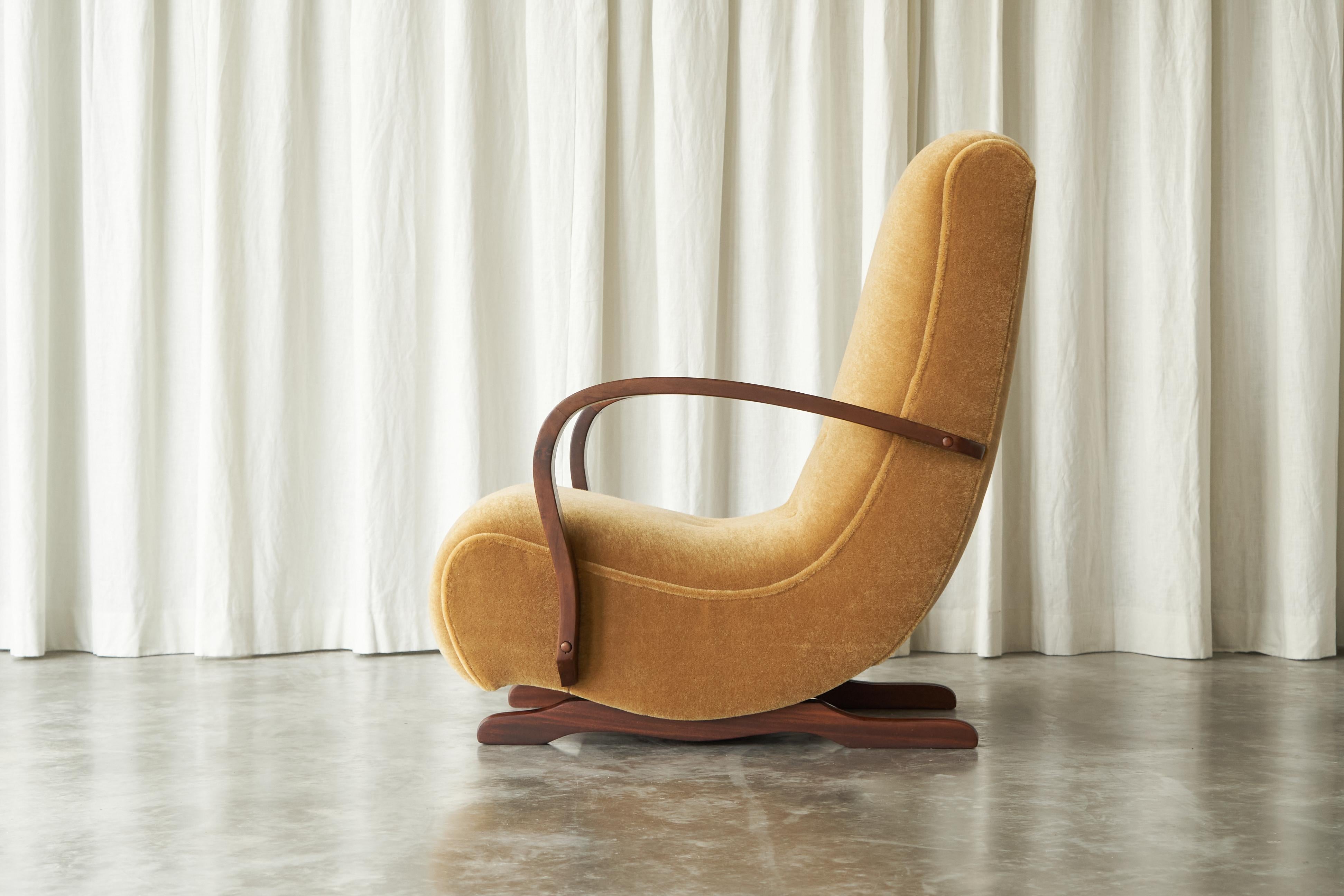South African Cabinetmaker Rocking Lounge Chair in Mohair and Solid Wood 1930s 2