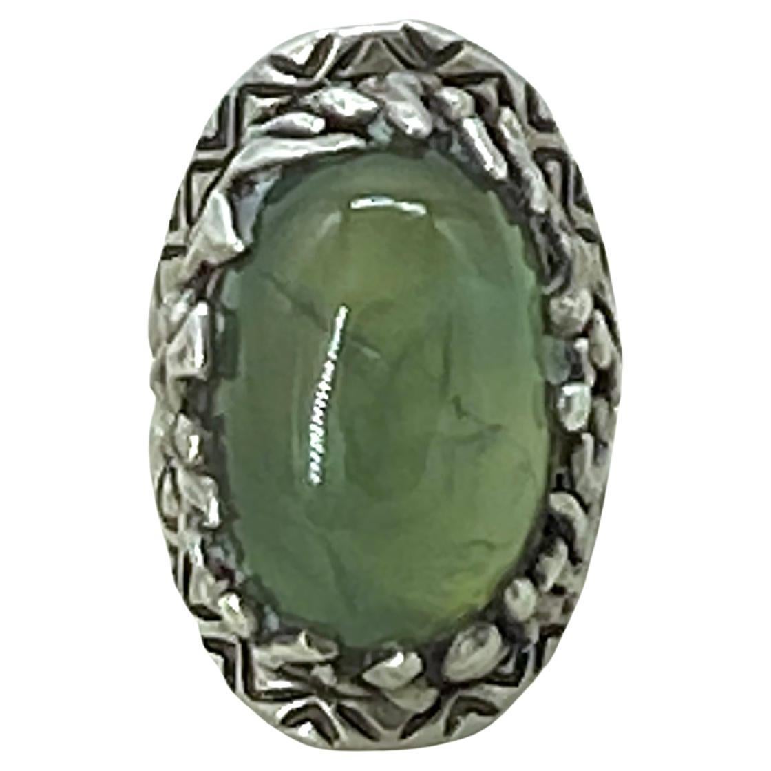 Artist South African Prehnite Sterling Silver Statement Ring For Sale