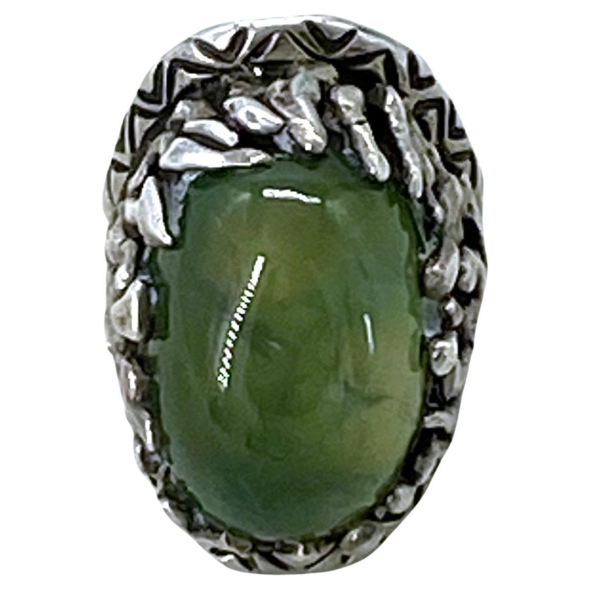 South African Prehnite Sterling Silver Statement Ring In New Condition For Sale In Atlanta, GA