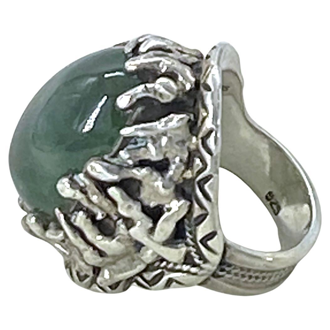 Women's or Men's South African Prehnite Sterling Silver Statement Ring For Sale