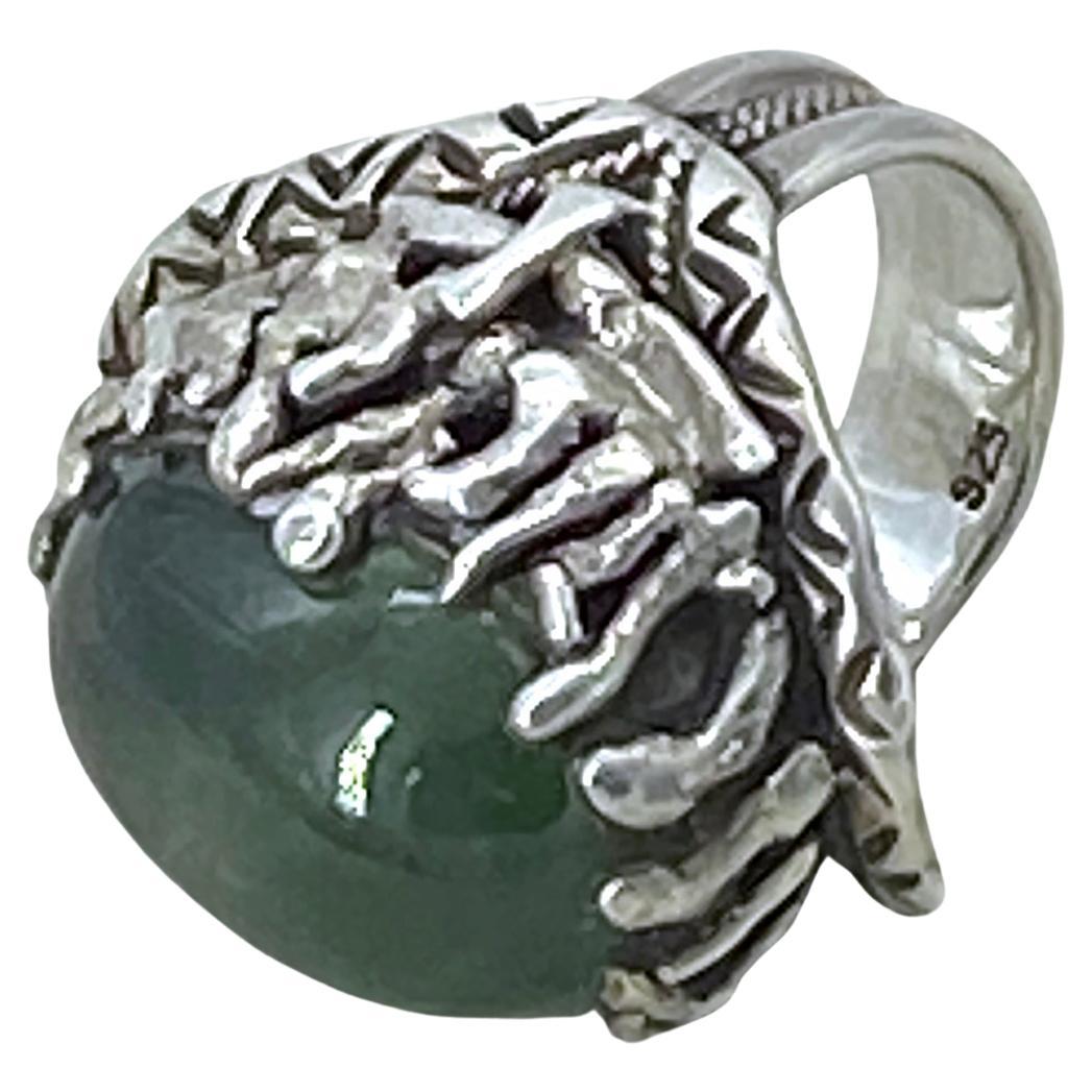 South African Prehnite Sterling Silver Statement Ring For Sale 1