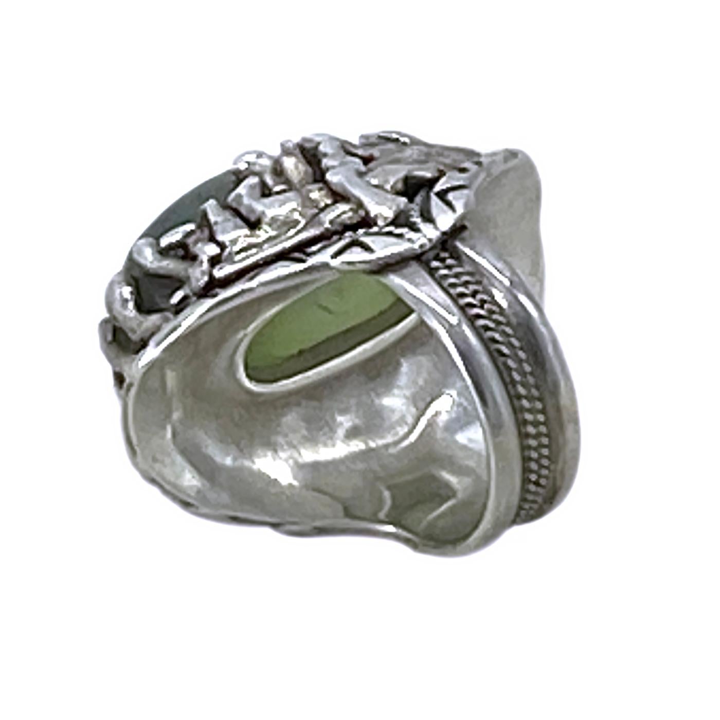 South African Prehnite Sterling Silver Statement Ring For Sale 2