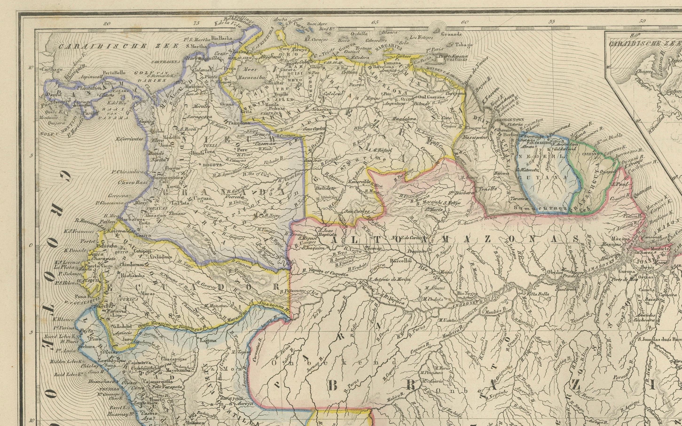South America Map with Insets – Nieuwe Hand-Atlas, Noothoven van Goor, 1876