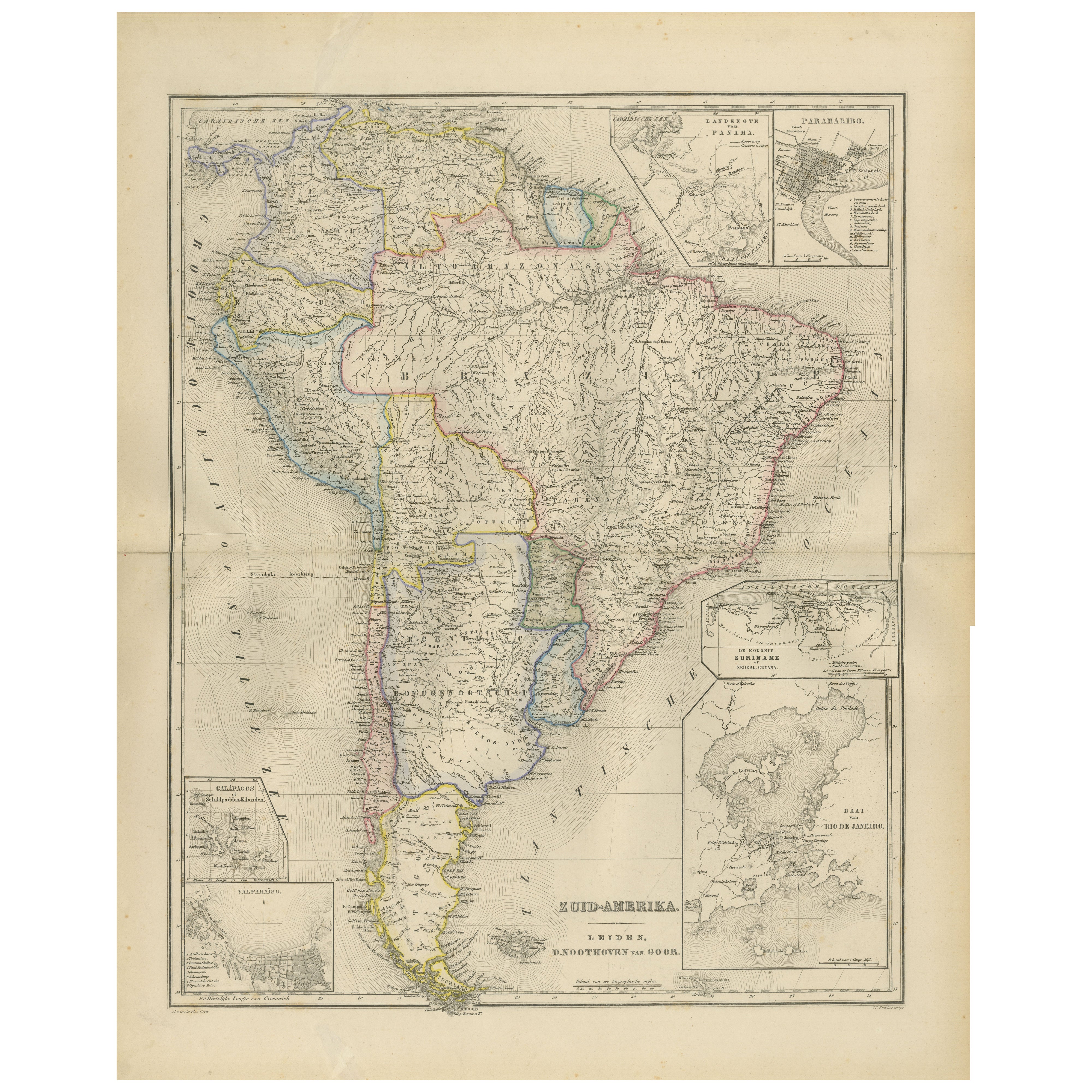 South America Map with Insets – Nieuwe Hand-Atlas, Noothoven van Goor, 1876