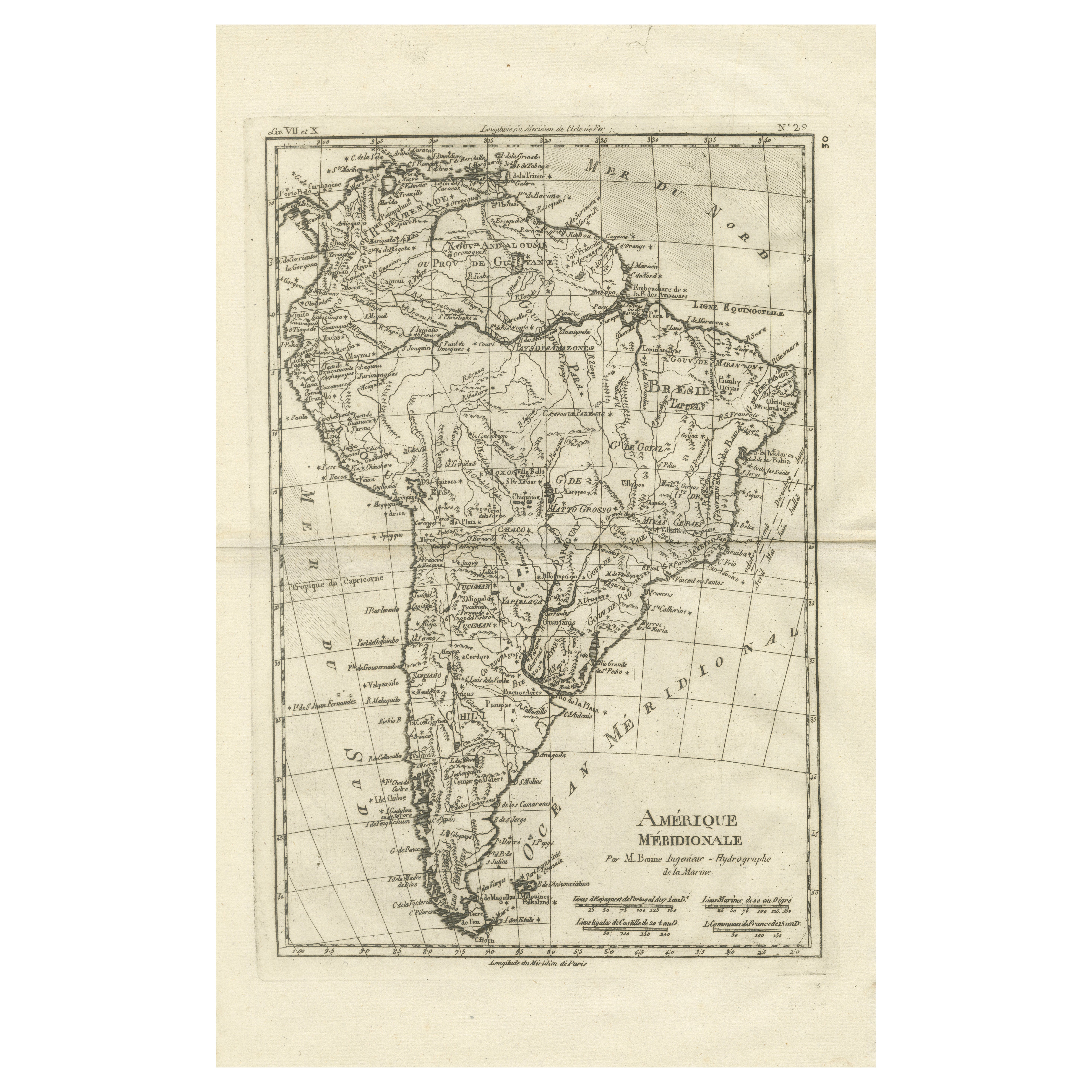 South America – Original Antique Enlightenment Map by Rigobert Bonne, c.1780
