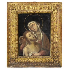 South American Baroque Quito School Old Master Pietà Oil Painting in Frame