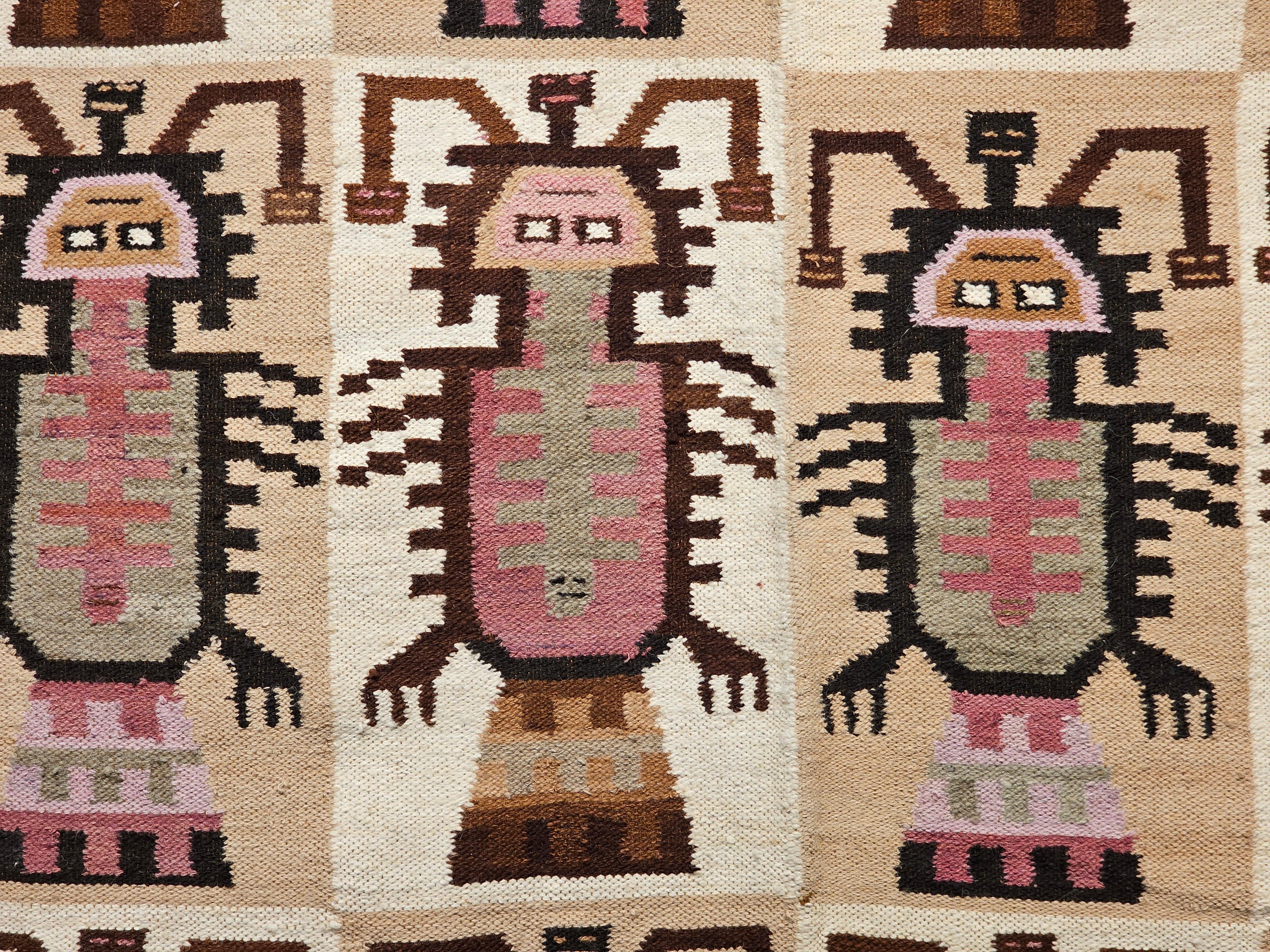20th Century Vintage South American Pictorial Tapestry in Deity Forms Pattern in Ivory, Brown