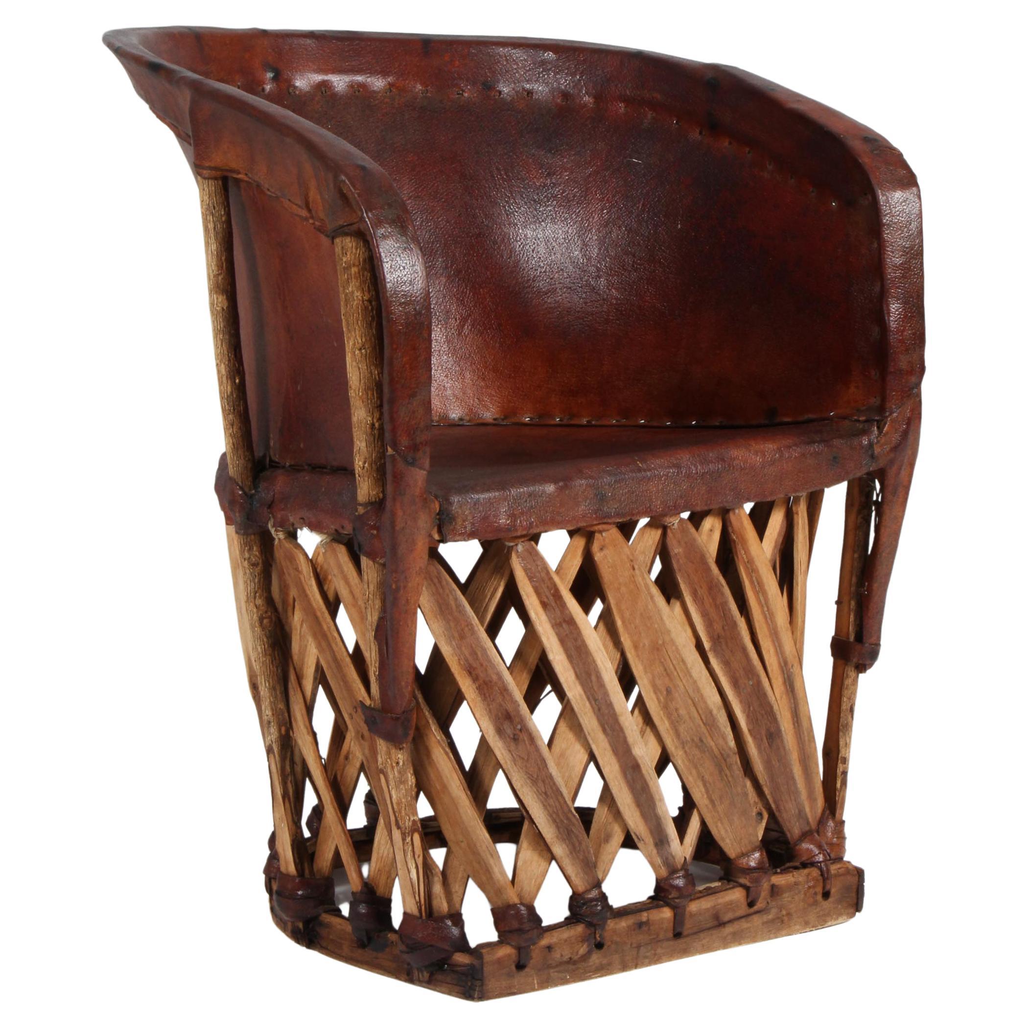 South American Lounge Chair in Leather and Wood, 20th Century