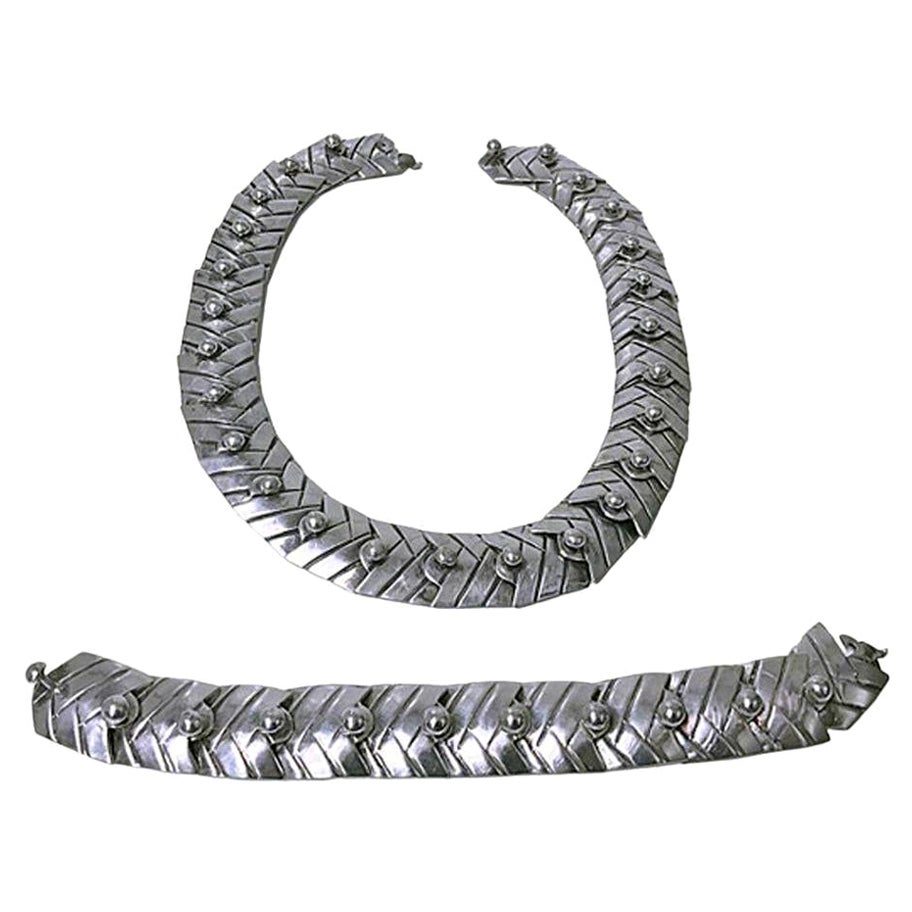 Collier en argent sterling d'Amérique du Sud et bracelet assorti, vers 1950