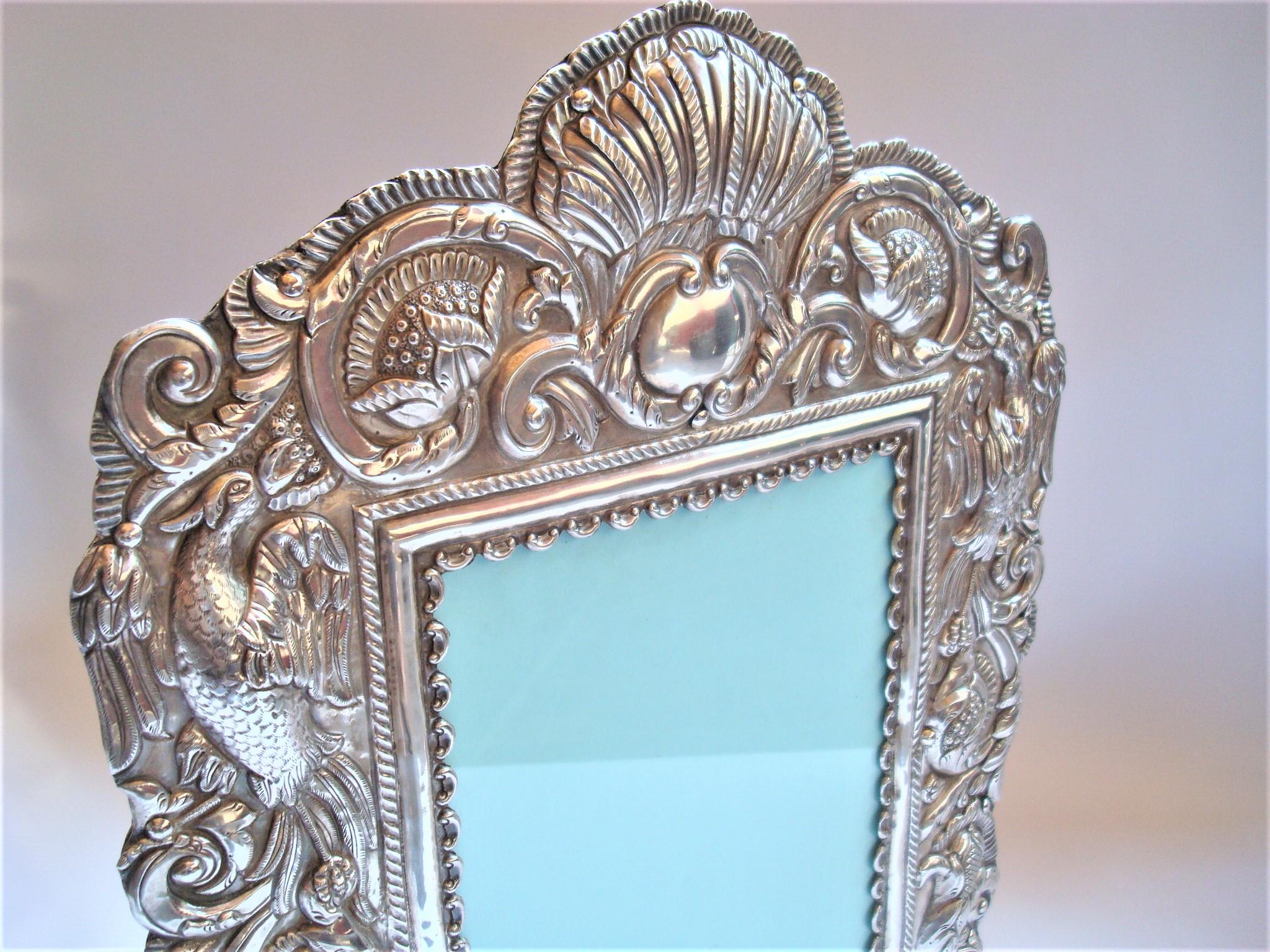 South American Sterling Silver Hand Made Embossed Picture Frame / Mirror 1940´s For Sale 5