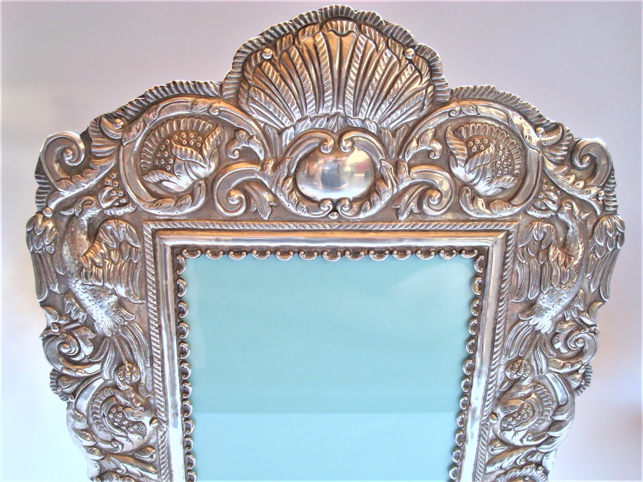 Argentine South American Sterling Silver Hand Made Embossed Picture Frame / Mirror 1940´s For Sale