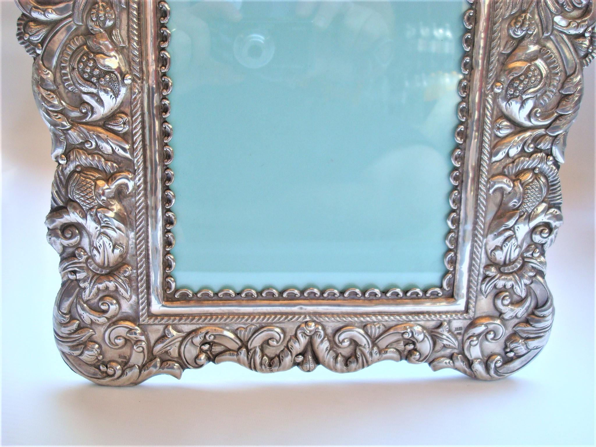 South American Sterling Silver Hand Made Embossed Picture Frame / Mirror 1940´s For Sale 2