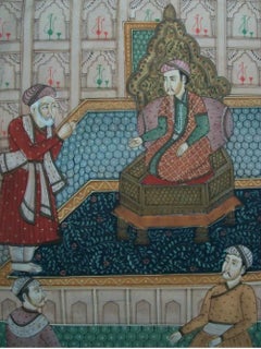 South Asian Peshwa Painting - Faux Bamboo Frame - Unsigned - Mid 20th Century