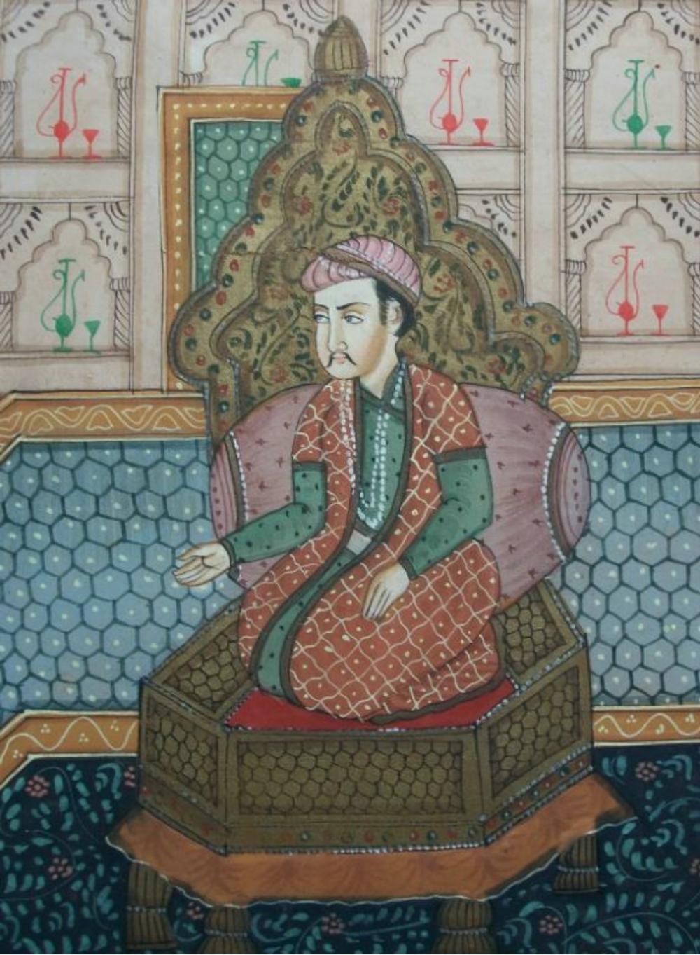 Anglo-Indian South Asian Peshwa Painting - Faux Bamboo Frame - Unsigned - Mid 20th Century For Sale