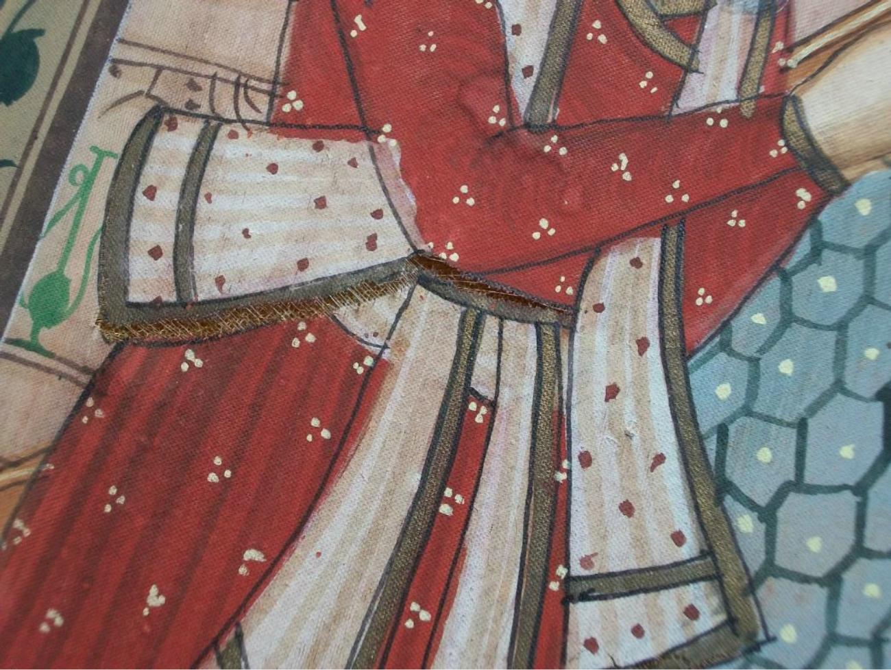 Hand-Painted South Asian Peshwa Painting - Faux Bamboo Frame - Unsigned - Mid 20th Century For Sale