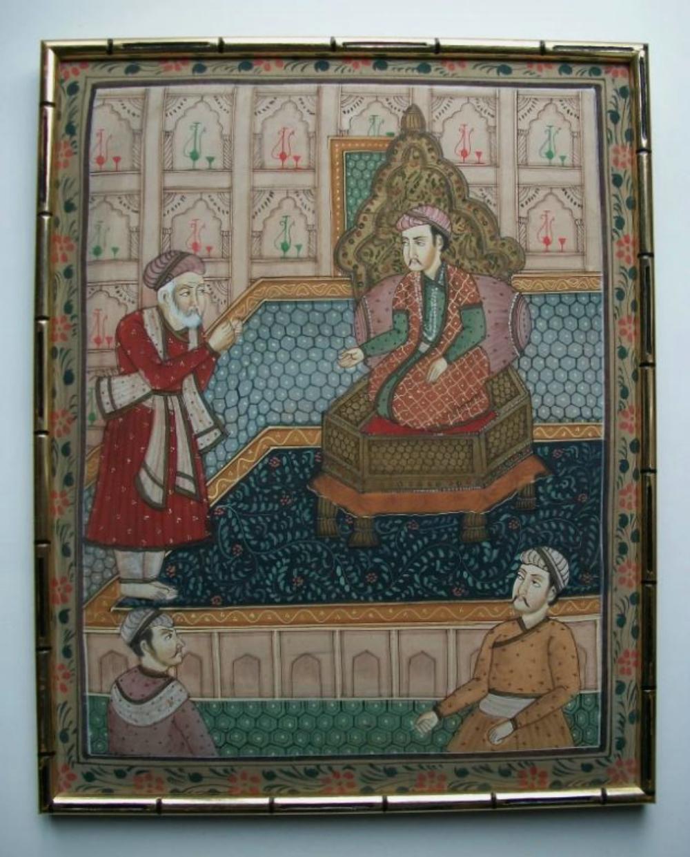 South Asian Peshwa Painting - Faux Bamboo Frame - Unsigned - Mid 20th Century In Good Condition For Sale In Chatham, ON
