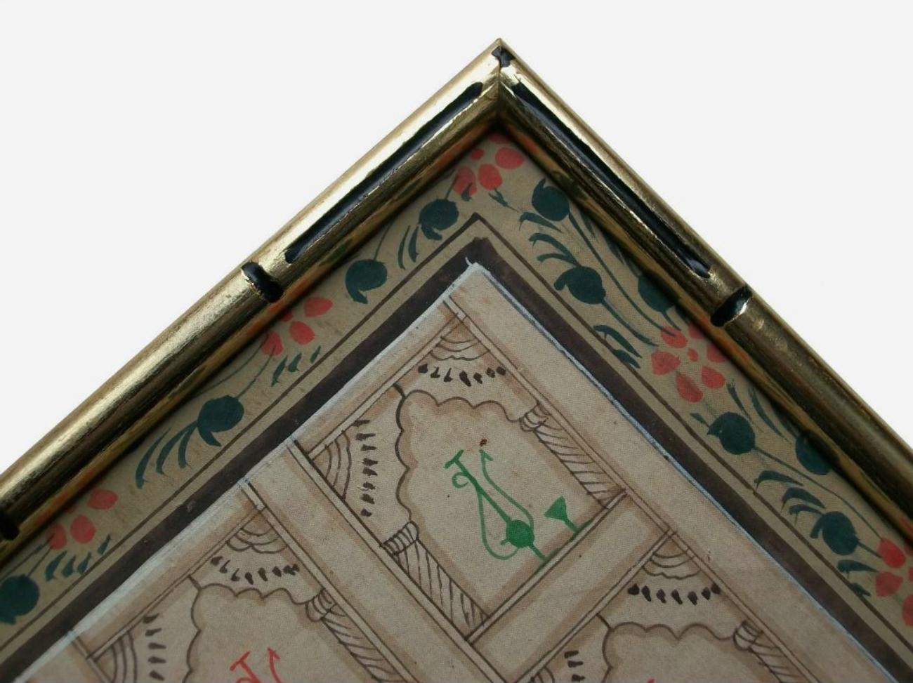 Fabric South Asian Peshwa Painting - Faux Bamboo Frame - Unsigned - Mid 20th Century For Sale