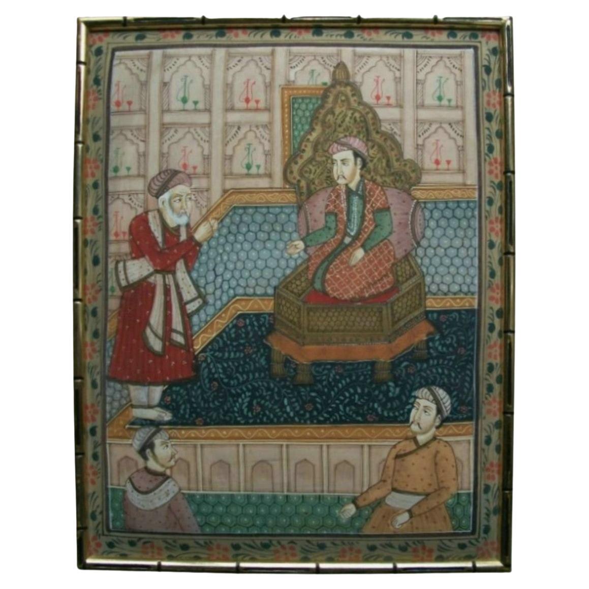 South Asian Peshwa Painting - Faux Bamboo Frame - Unsigned - Mid 20th Century