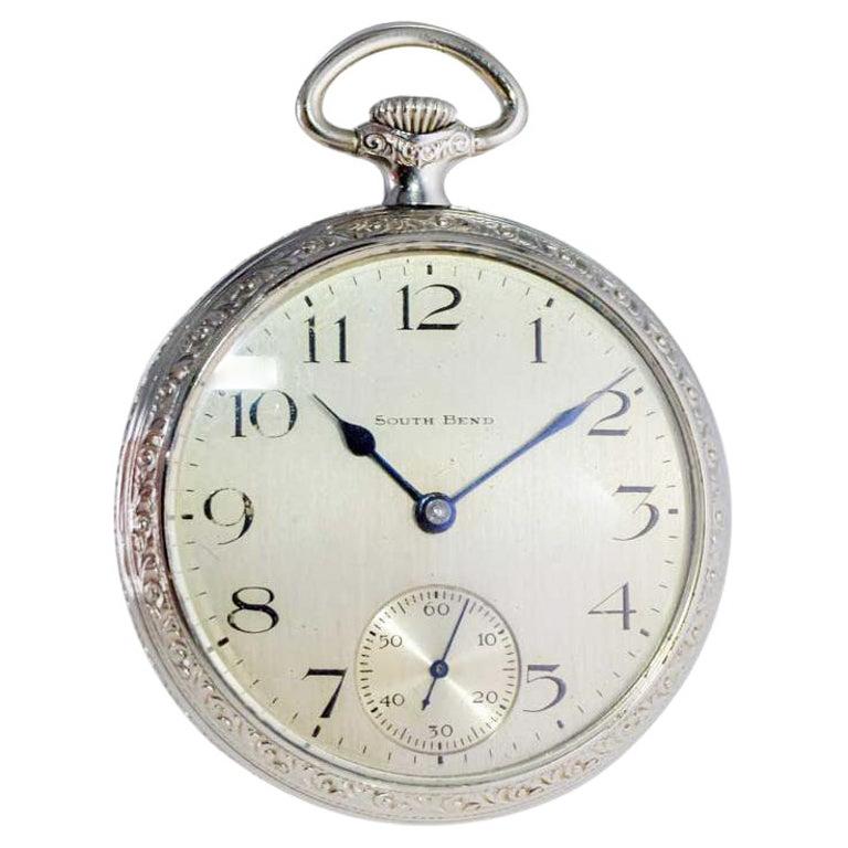 Art Deco South Bend Open Faced Pocket Watch Gold Filled with Original Silvered Dial 1900 For Sale