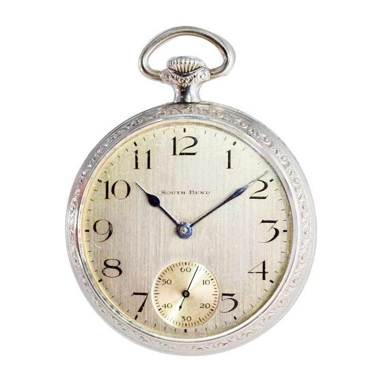 South Bend Open Faced Pocket Watch Gold Filled with Original Silvered Dial 1900 In Excellent Condition For Sale In Long Beach, CA