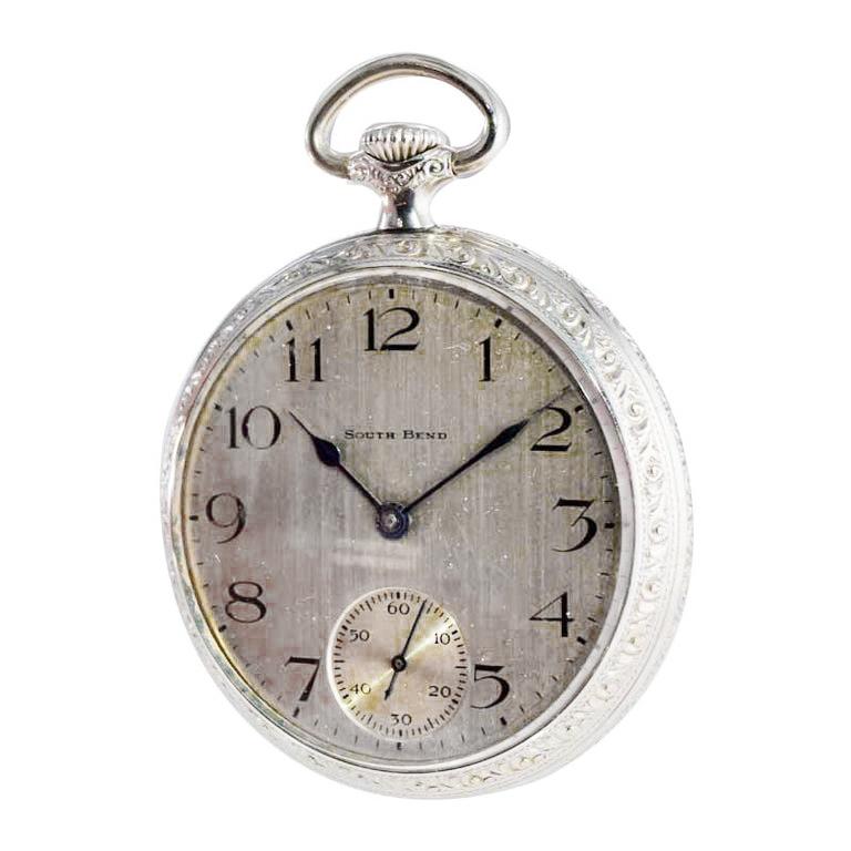 Women's or Men's South Bend Open Faced Pocket Watch Gold Filled with Original Silvered Dial 1900 For Sale