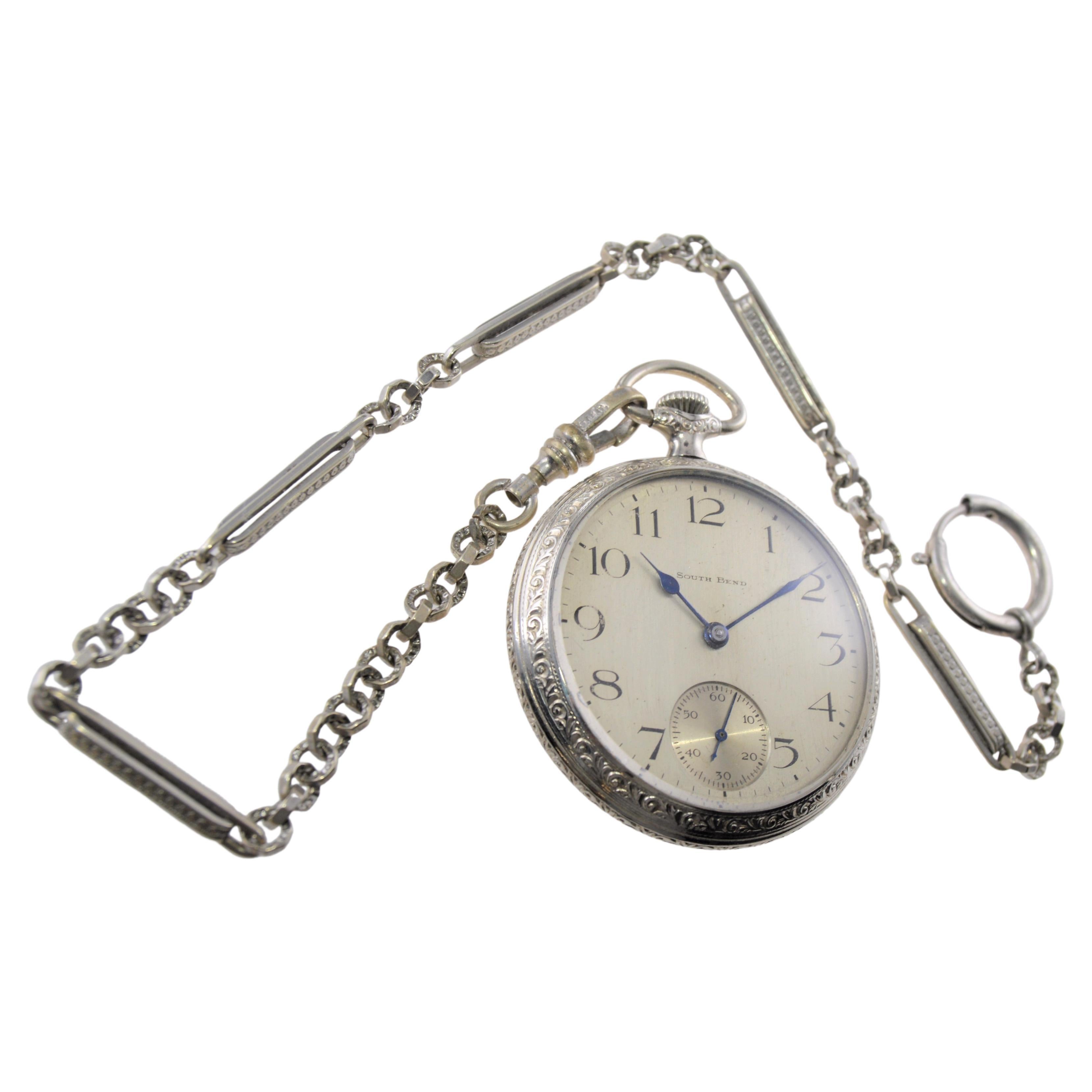 South Bend Open Faced Pocket Watch Gold Filled with Original Silvered Dial 1900 For Sale