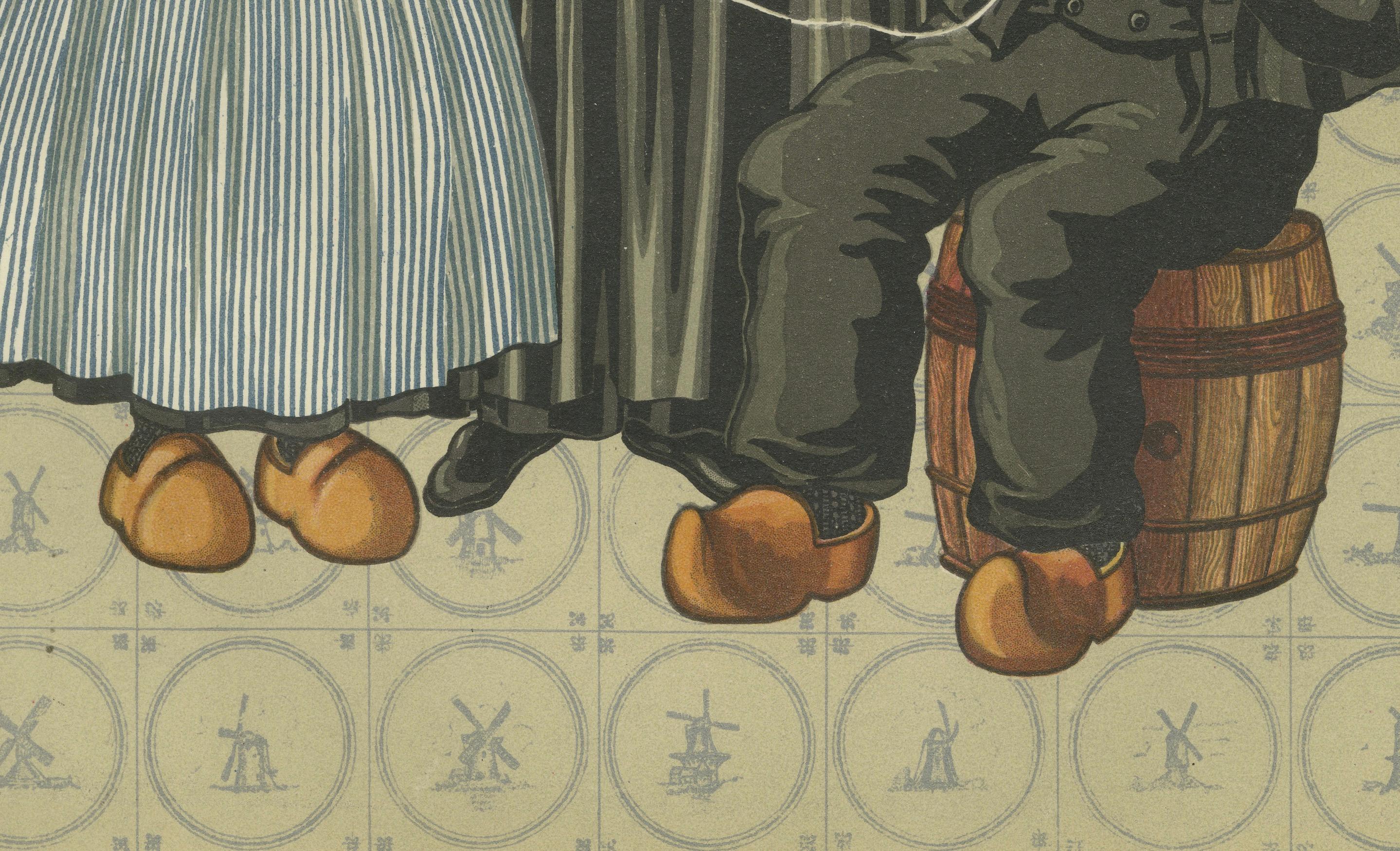 South Beveland römisch-katholische Kleidung mit Mädchen und Großvater, Tafel XLII (1932)

Diese farbenfrohe Lithografie aus *The National Costumes of Holland* (1932) zeigt eine seltene und detailreiche Ansicht der charakteristischen