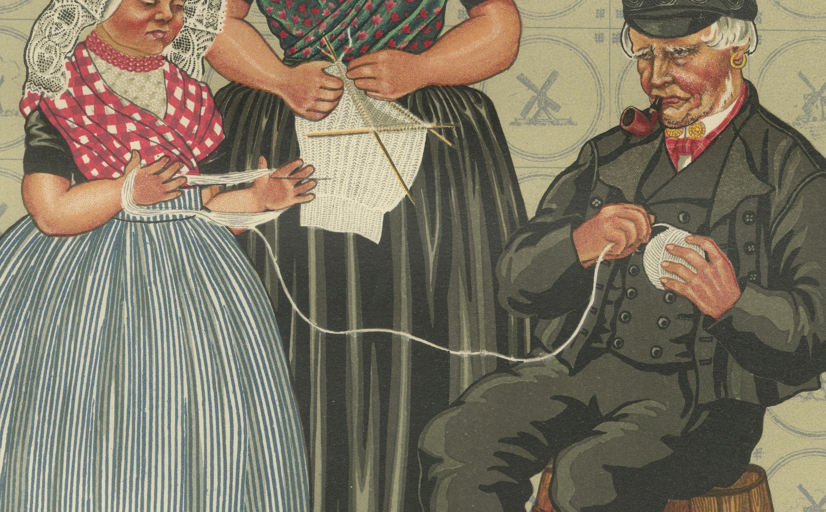 South Beveland römisch-katholische Kleidung mit Mädchen und Großvater, Tafel XLII (1932) im Zustand „Gut“ im Angebot in Langweer, NL