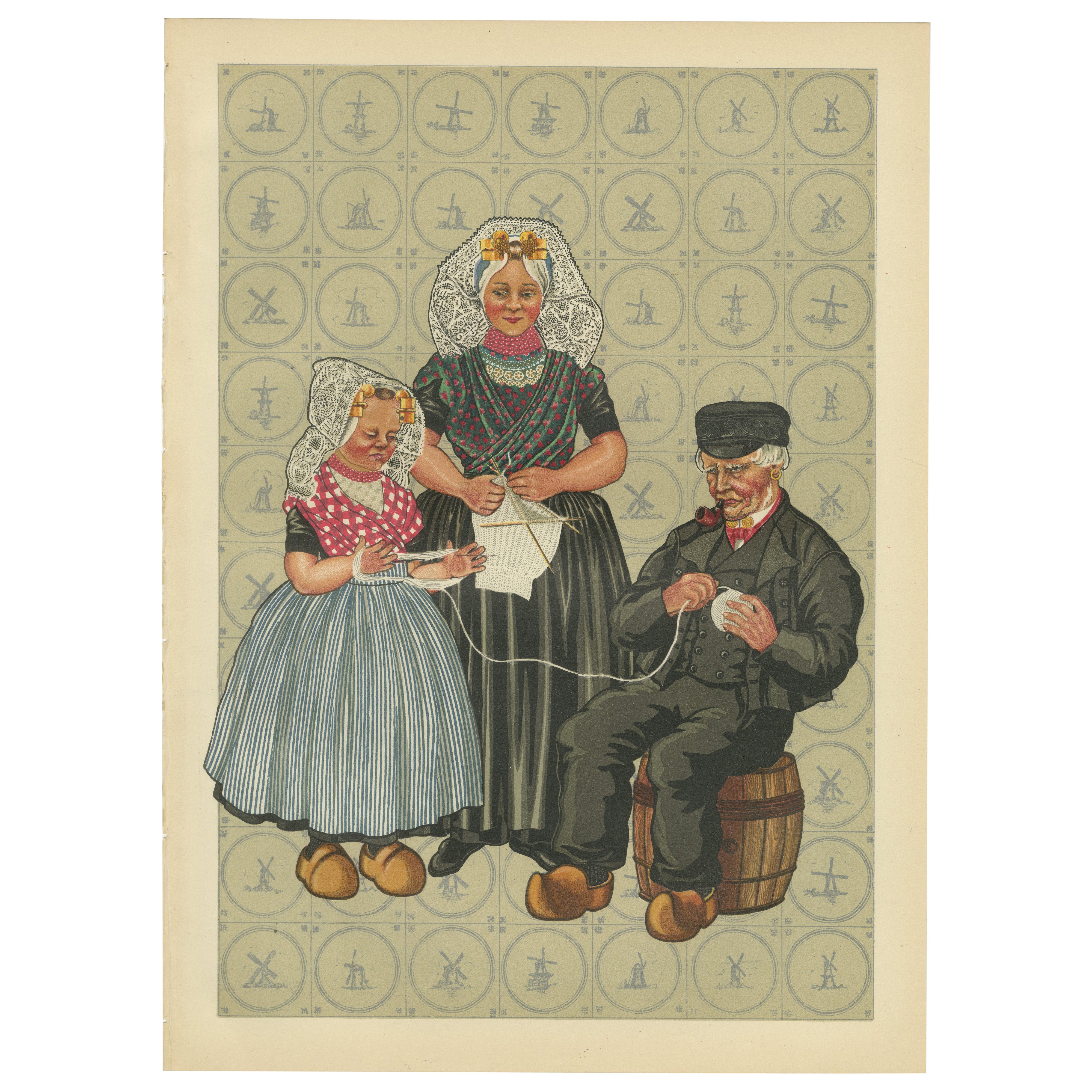 South Beveland römisch-katholische Kleidung mit Mädchen und Großvater, Tafel XLII (1932) im Angebot