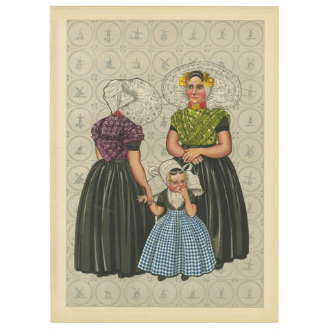 South Beveland Women & Girl in Lace Caps and Black Skirts with Golden Pins, 1932