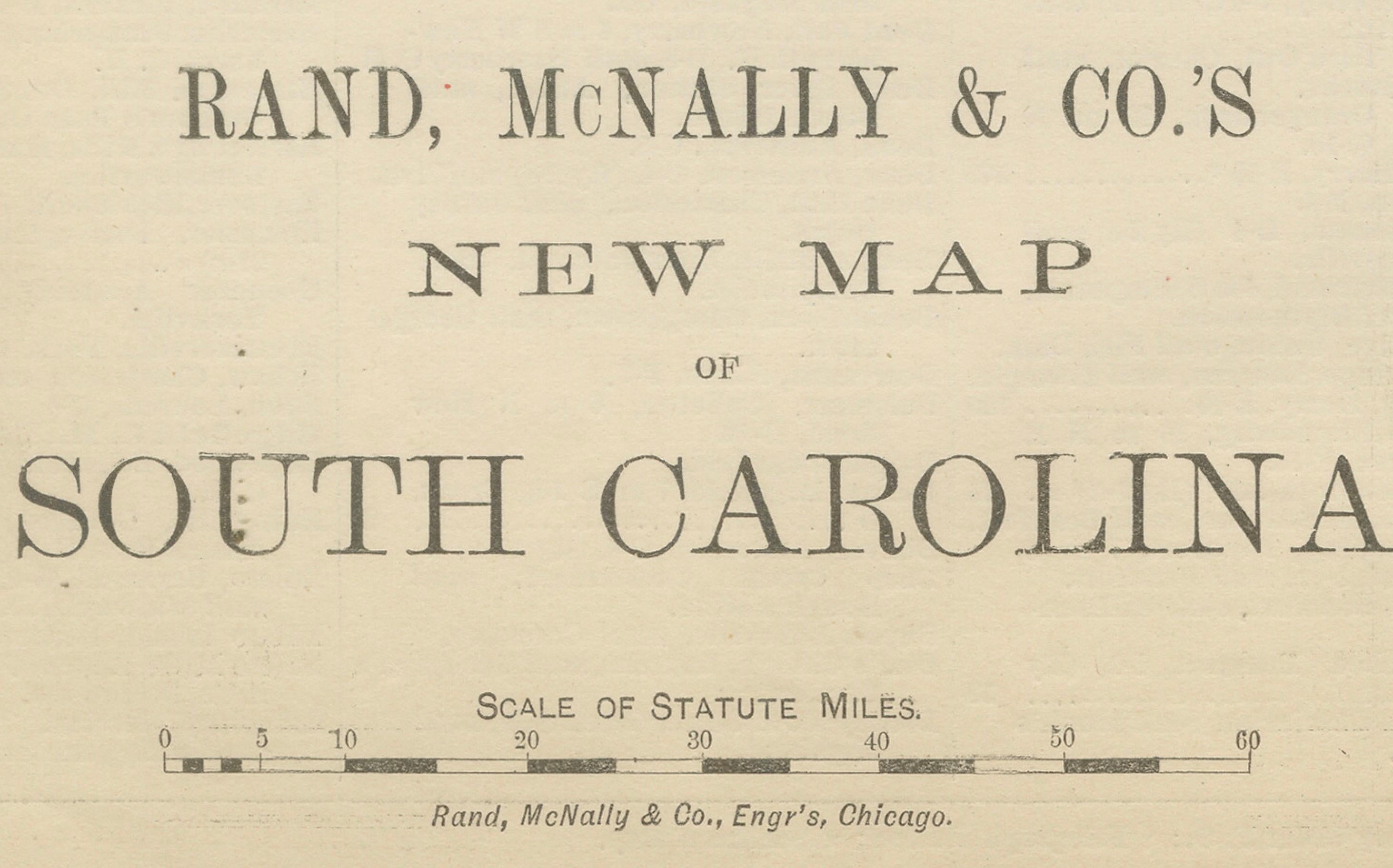 Paper South Carolina Antique Map c.1888 – The Palmetto State, Railroads & Counties For Sale
