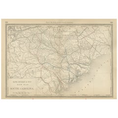 South Carolina Antique Map c.1888 – The Palmetto State, Railroads & Counties