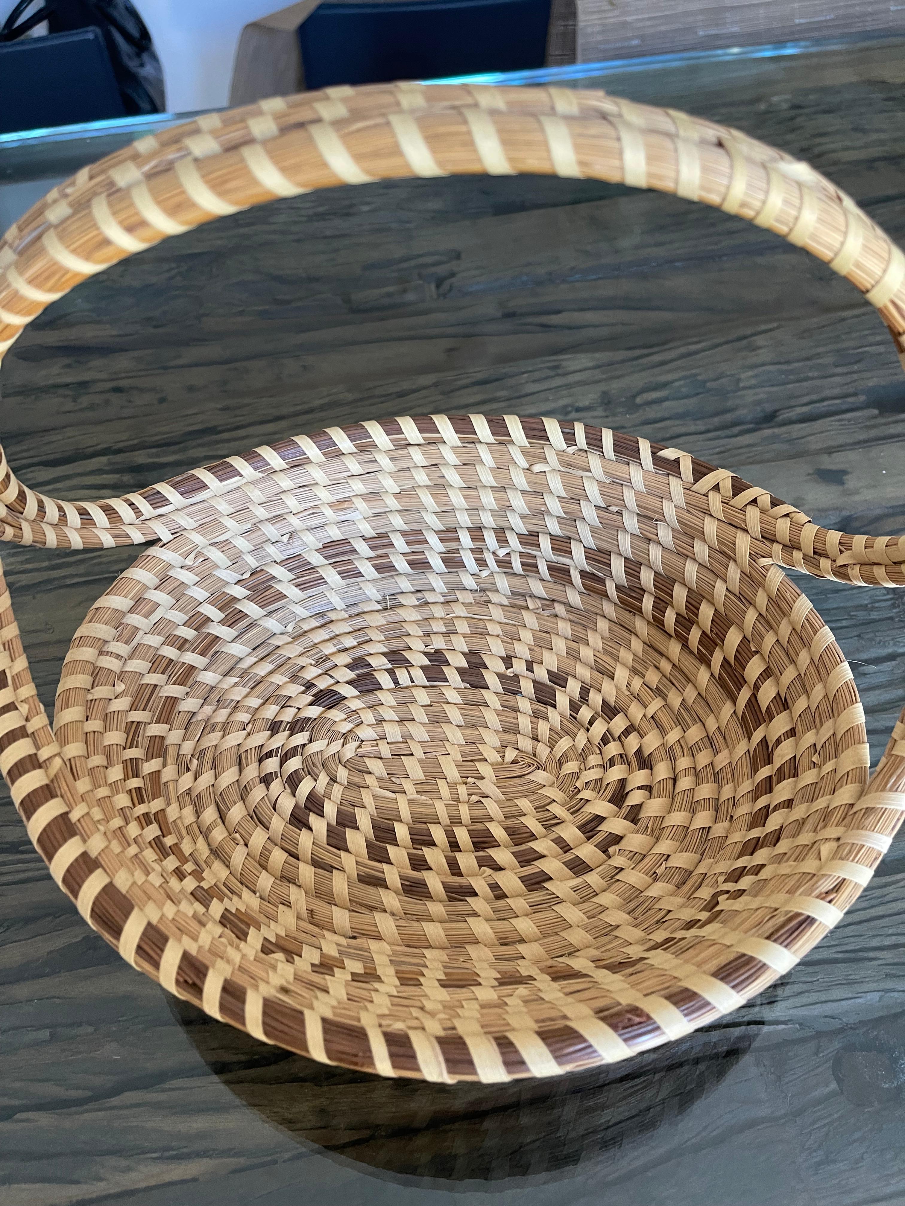 Mid-20th Century South Carolina Handmade Basket with Handle For Sale