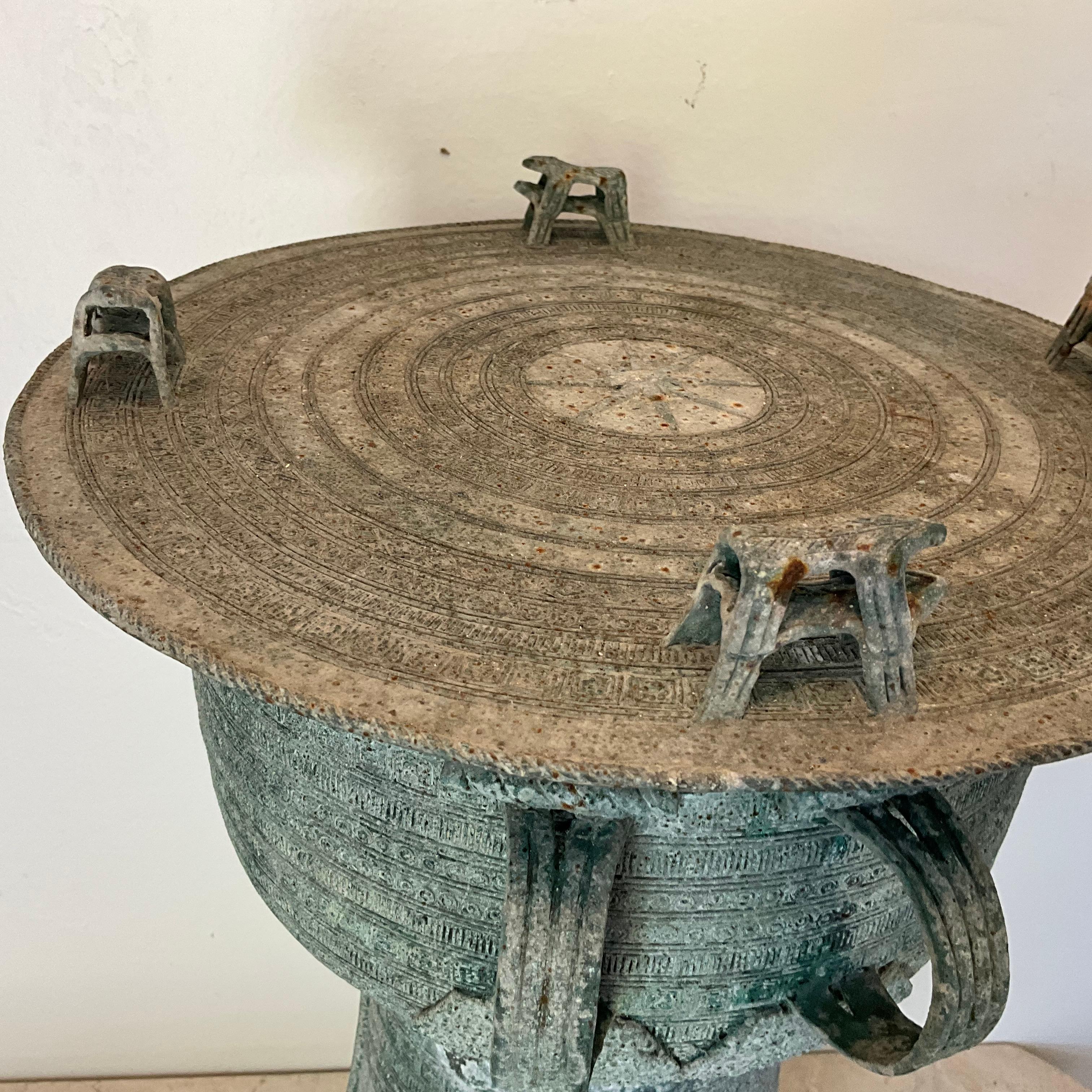 South East Asian Bronze Rain Drum w/ Snail and Elephant Accents - Antique For Sale 5